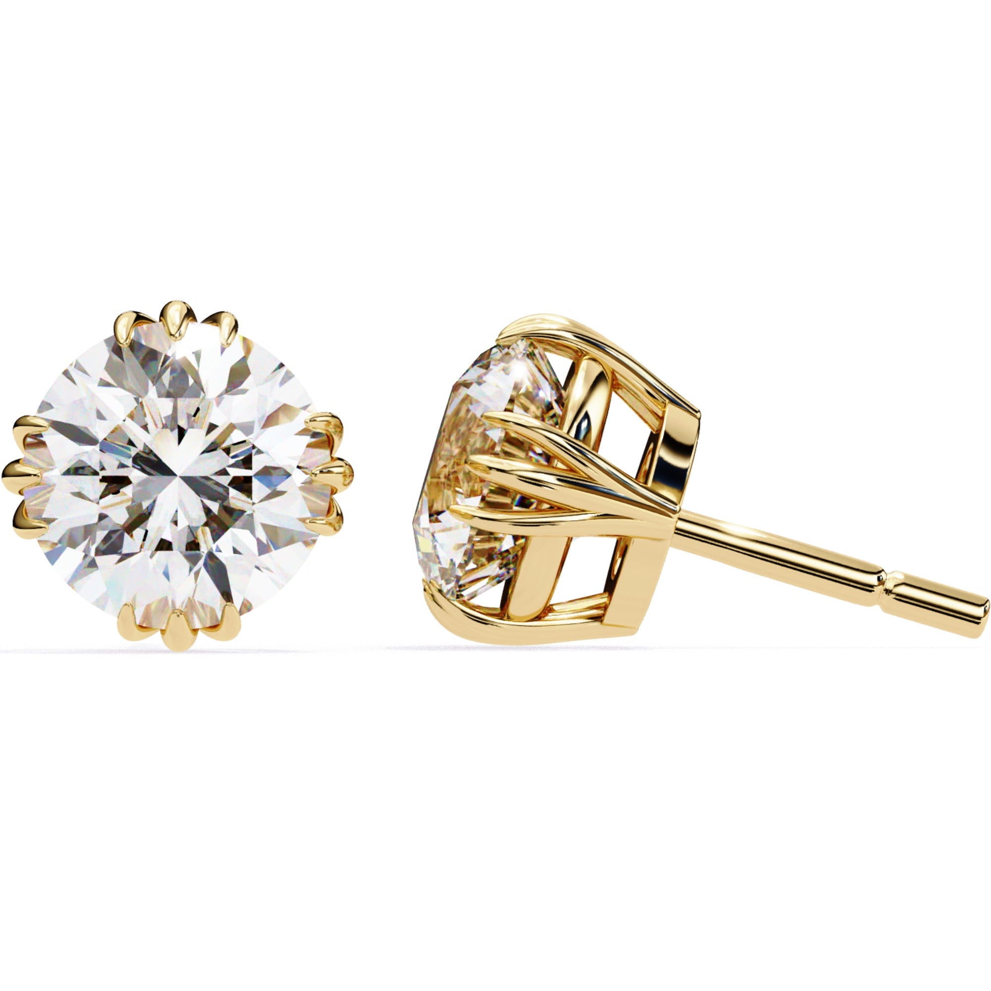 Cercei Stud Imperial din Aur 14k cu Moissanite Tăietură Briliant de 2.8 ct din 14K Aur Galben - Castelo.ro
