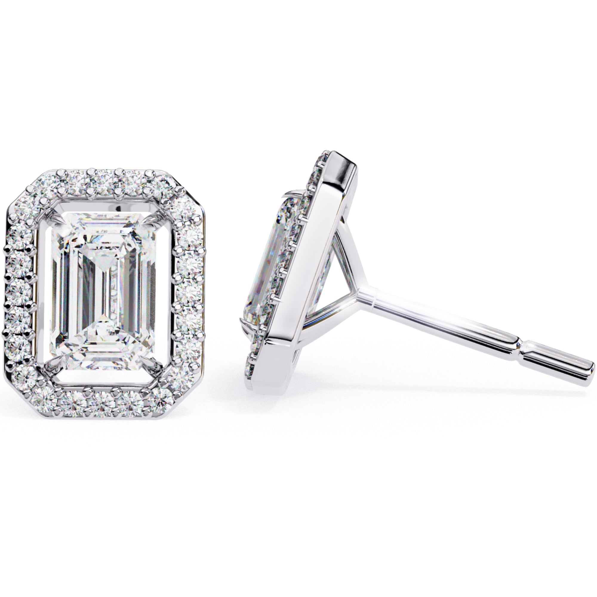 Cercei Stud Louvre Radiant din Aur 14k cu Moissanite de 0.86 ct din 14K Aur Alb - Castelo.ro