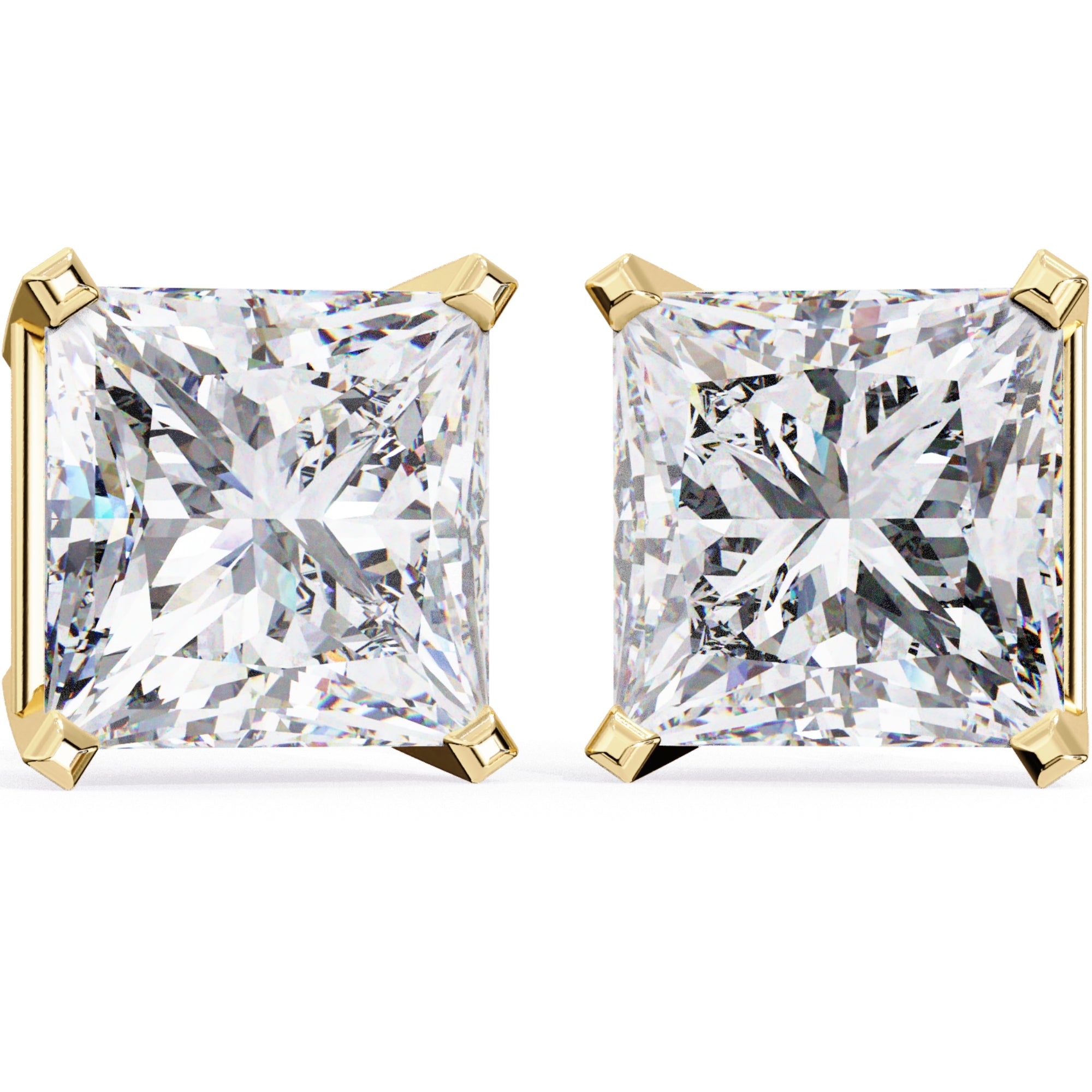 Cercei Stud Imperial din Aur 14k cu Moissanite Tăietură Princess de 3 ct din 14K Aur Galben - Castelo.ro