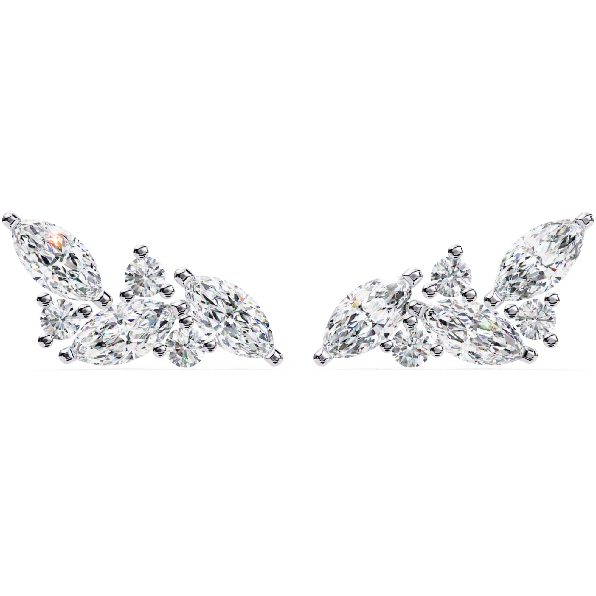 Cercei Stud Floral Branch din Aur 14k cu Diamante Create în Laborator de 0.35 ct din 14K Aur Alb - Castelo.ro