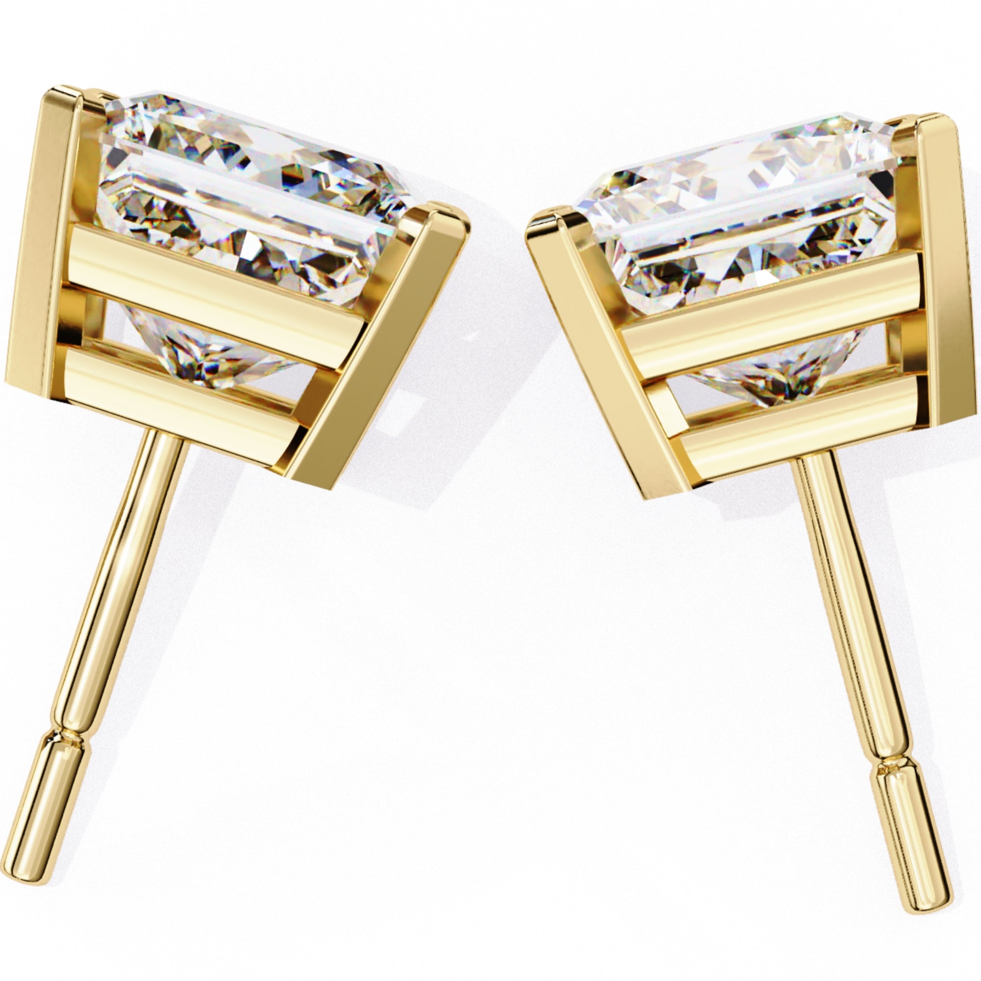 Cercei Stud Imperial din Aur 14k cu Moissanite Tăietură Princess de 3 ct din 14K Aur Galben - Castelo.ro