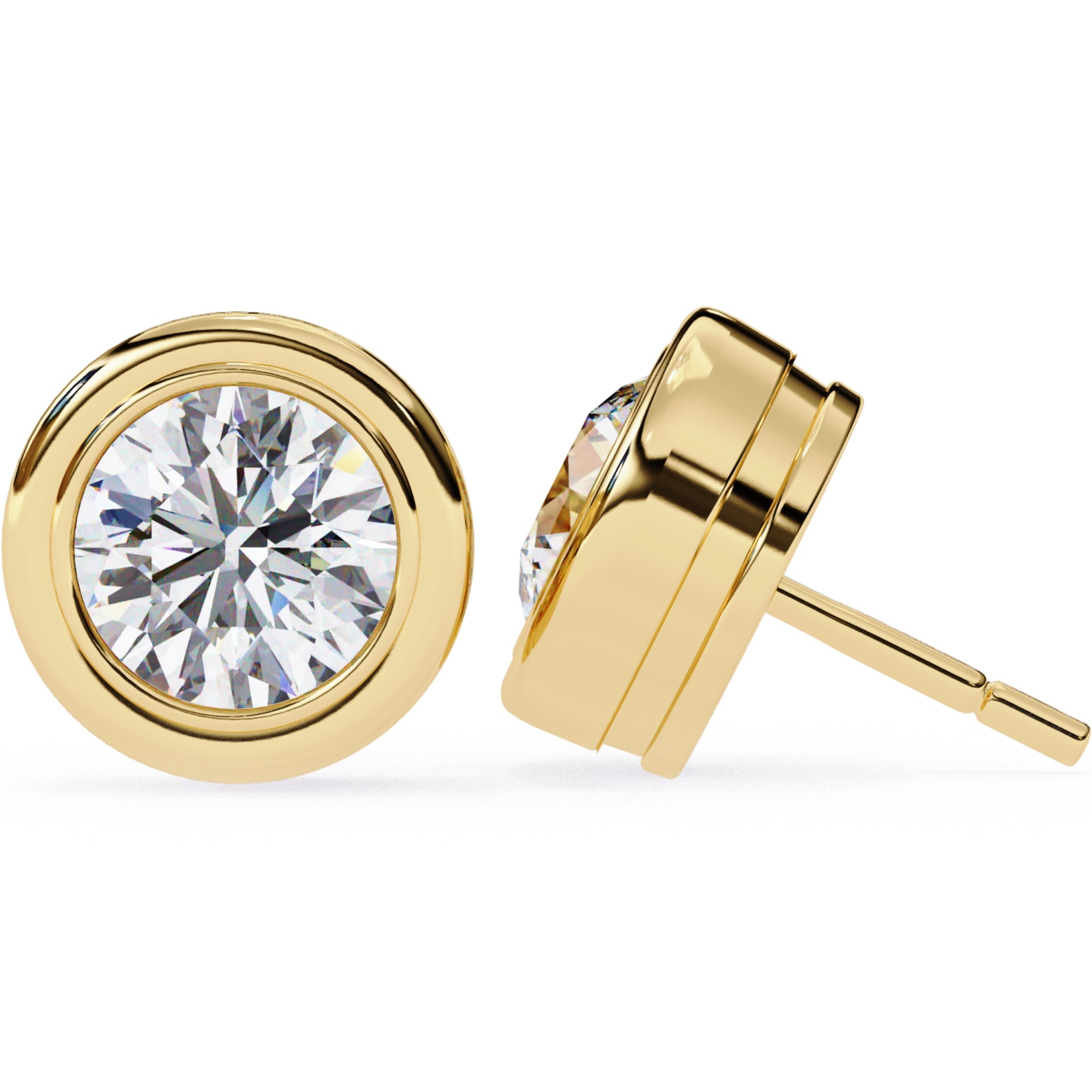 Cercei Stud Bezel din Aur 14k cu Moissanite Tăietură Briliant de 2.5 ct din 14K Aur Galben - Castelo.ro