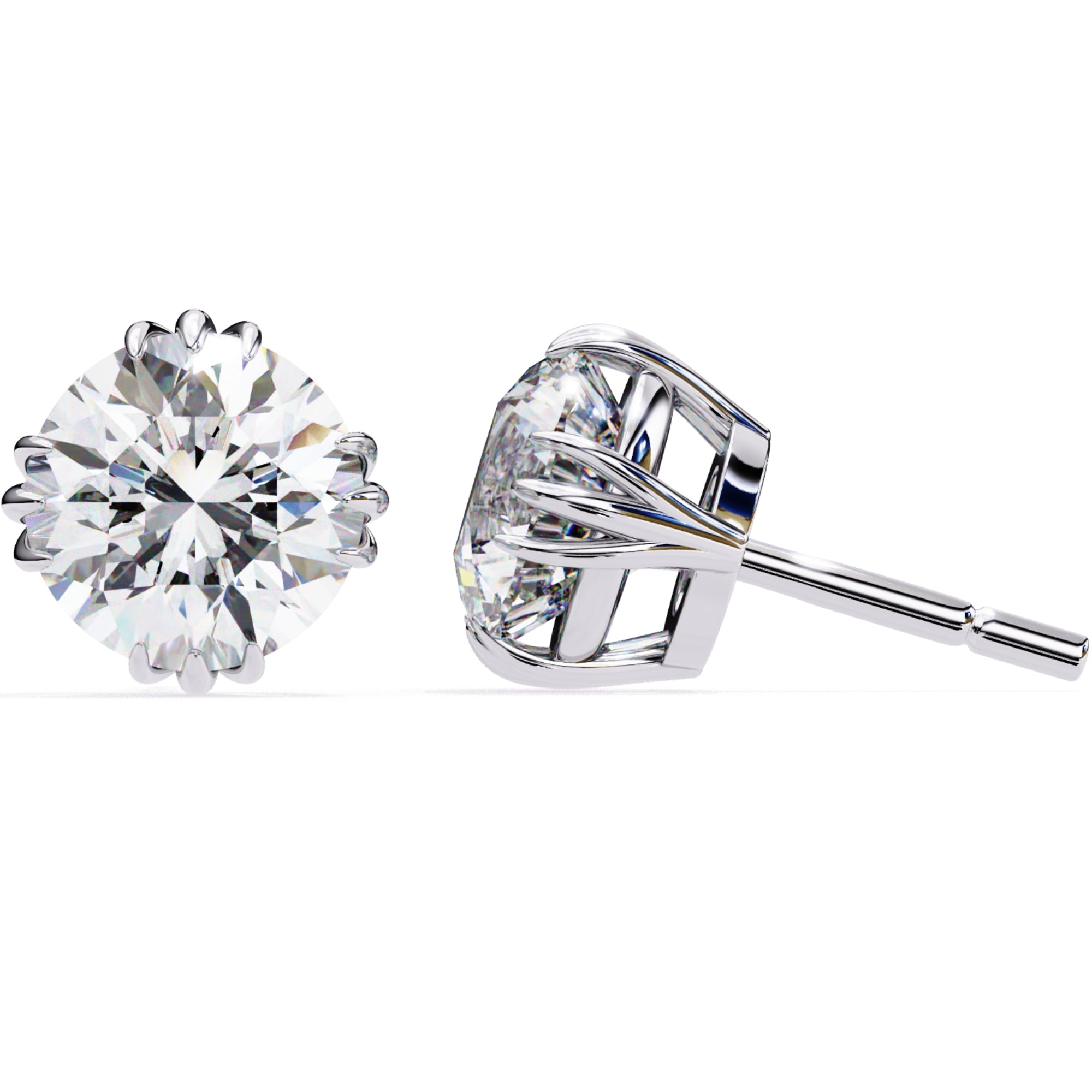Cercei Stud Imperial din Aur 14k cu Moissanite Tăietură Briliant de 2.8 ct din 14K Aur Alb - Castelo.ro