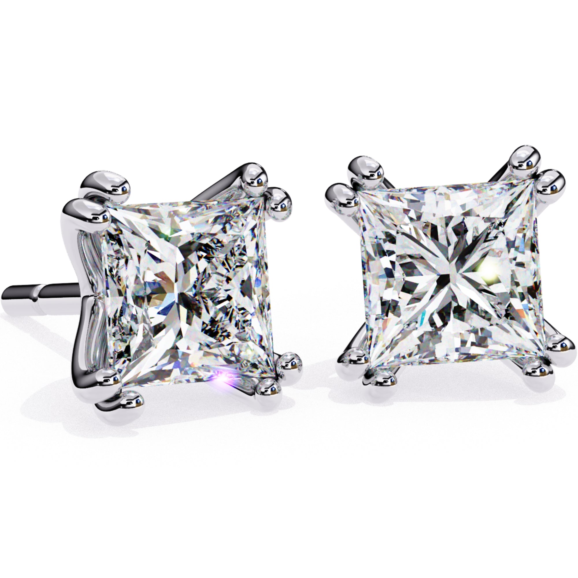 Cercei Stud Lumiere din Aur 14k cu Moissanite Tăietură Princess de 3 ct din 14K Aur Alb - Castelo.ro