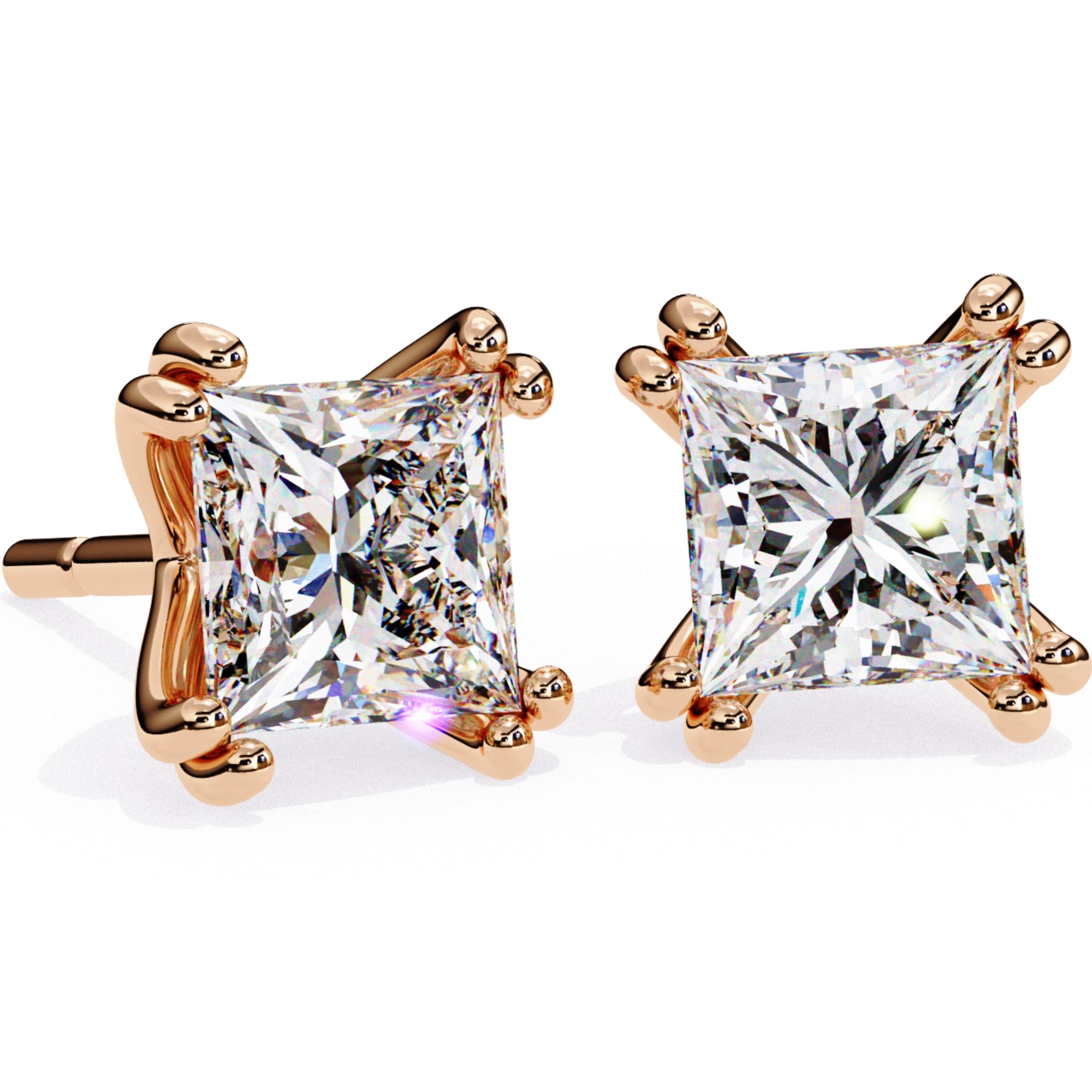 Cercei Stud Lumiere din Aur 14k cu Diamante Create în Laborator Tăietură Princess de 3 ct din 14K Aur Roz - Castelo.ro
