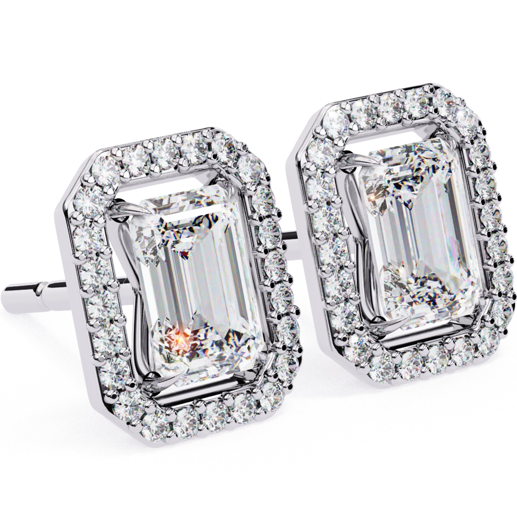 Cercei Stud Louvre Radiant din Aur 14k cu Moissanite de 0.86 ct din 14K Aur Alb - Castelo.ro