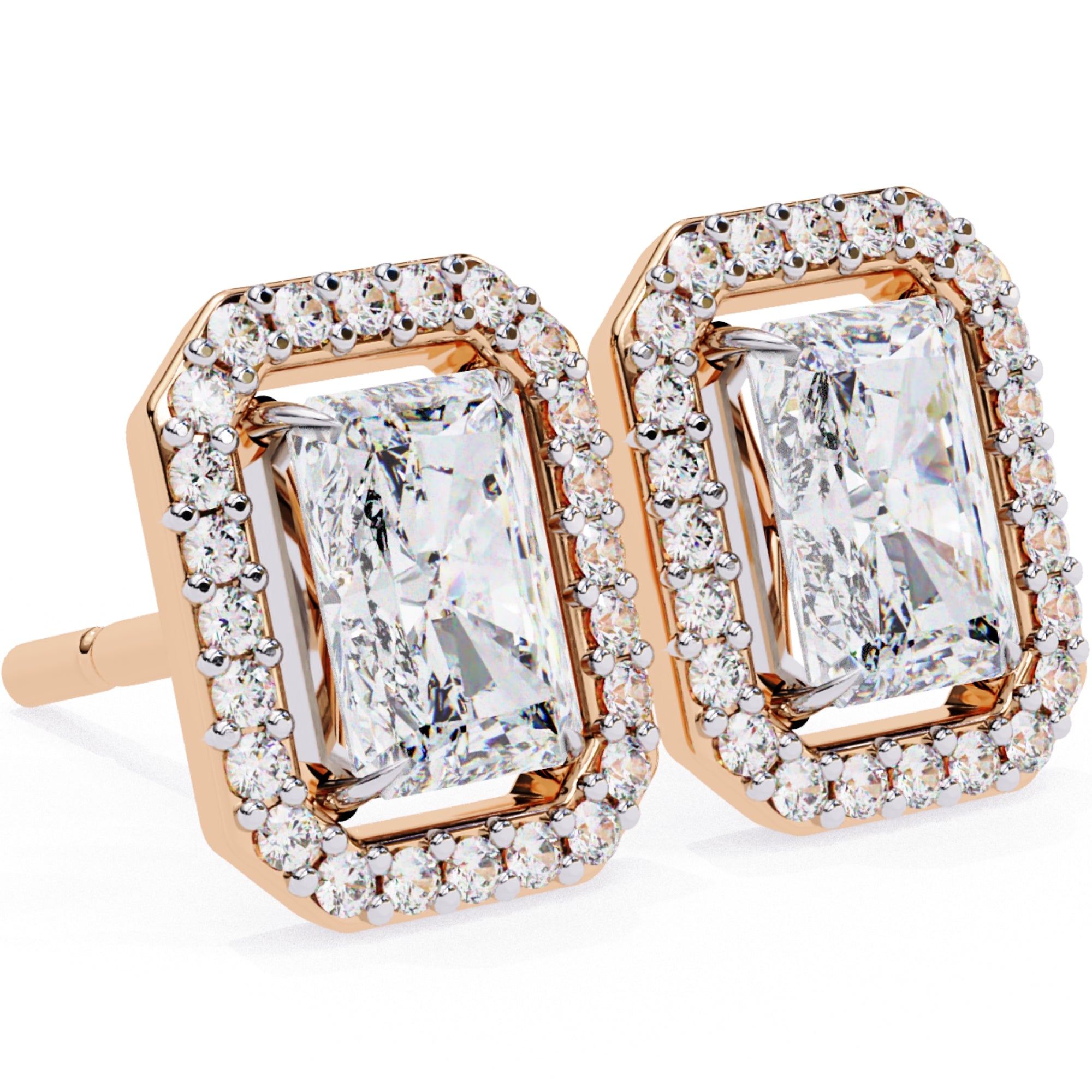 Cercei Stud Radiant Eiffel cu Moissanite de 0.95 ct din 18K Aur Roz - Castelo.ro