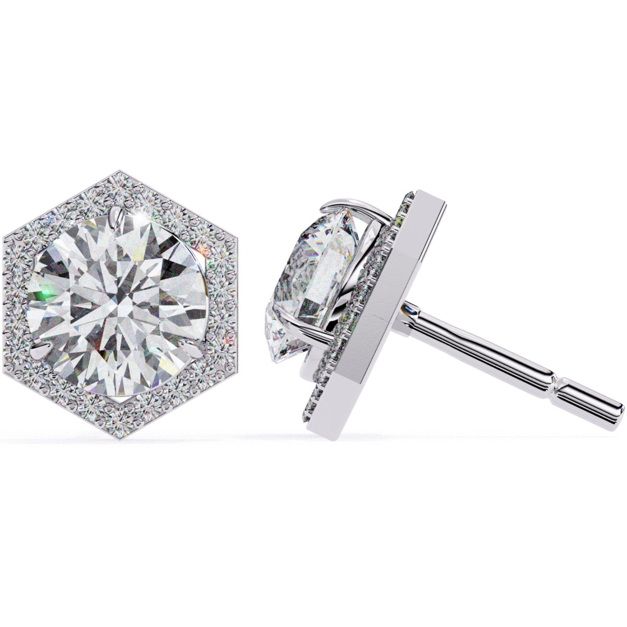 Cercei Hexa Stud Halo cu Diamante Create în Laborator de 2.1 ct din - Castelo.ro