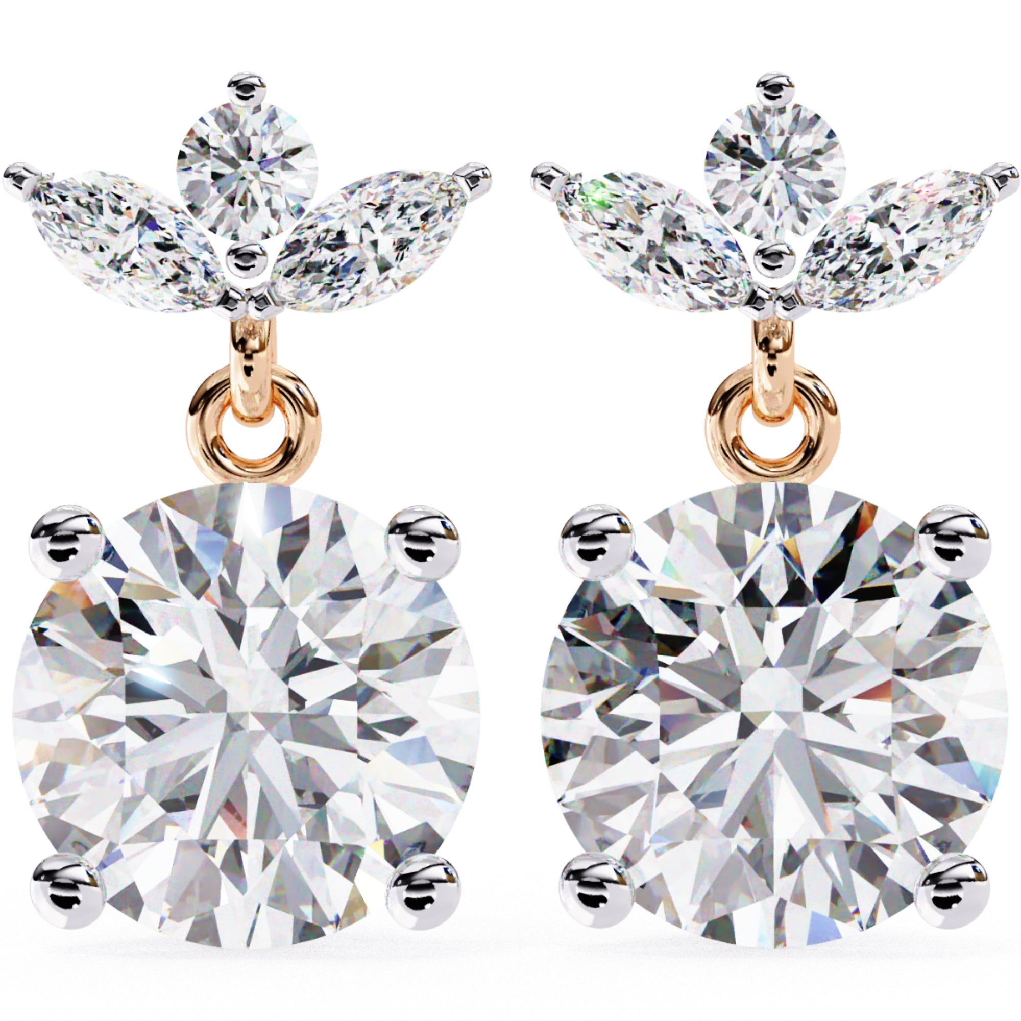 Cercei Stud Royal Solitaire Drop din Aur 14k cu Moissanite de 2.02 ct