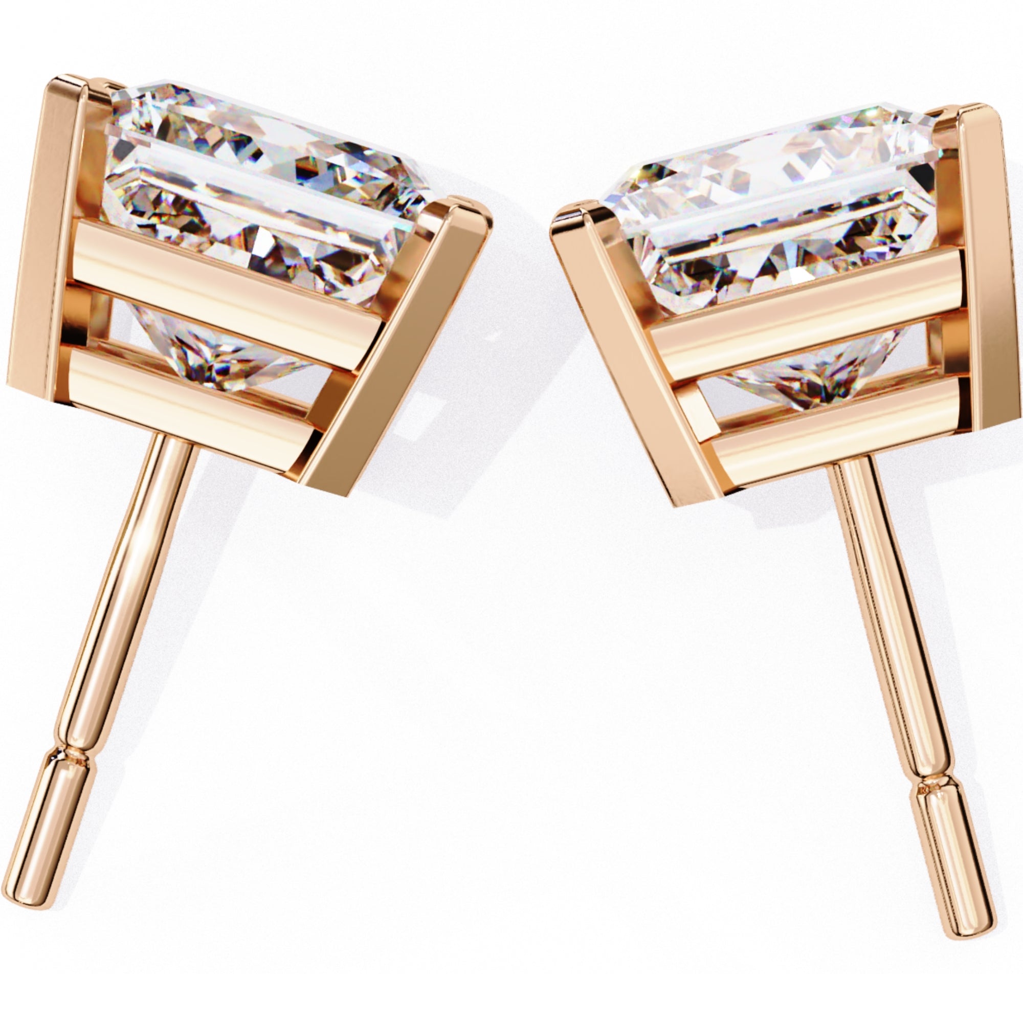 Cercei Stud Imperial din Aur 14k cu Moissanite Tăietură Princess de 3 ct din 14K 8K Aur Roz - Castelo.ro