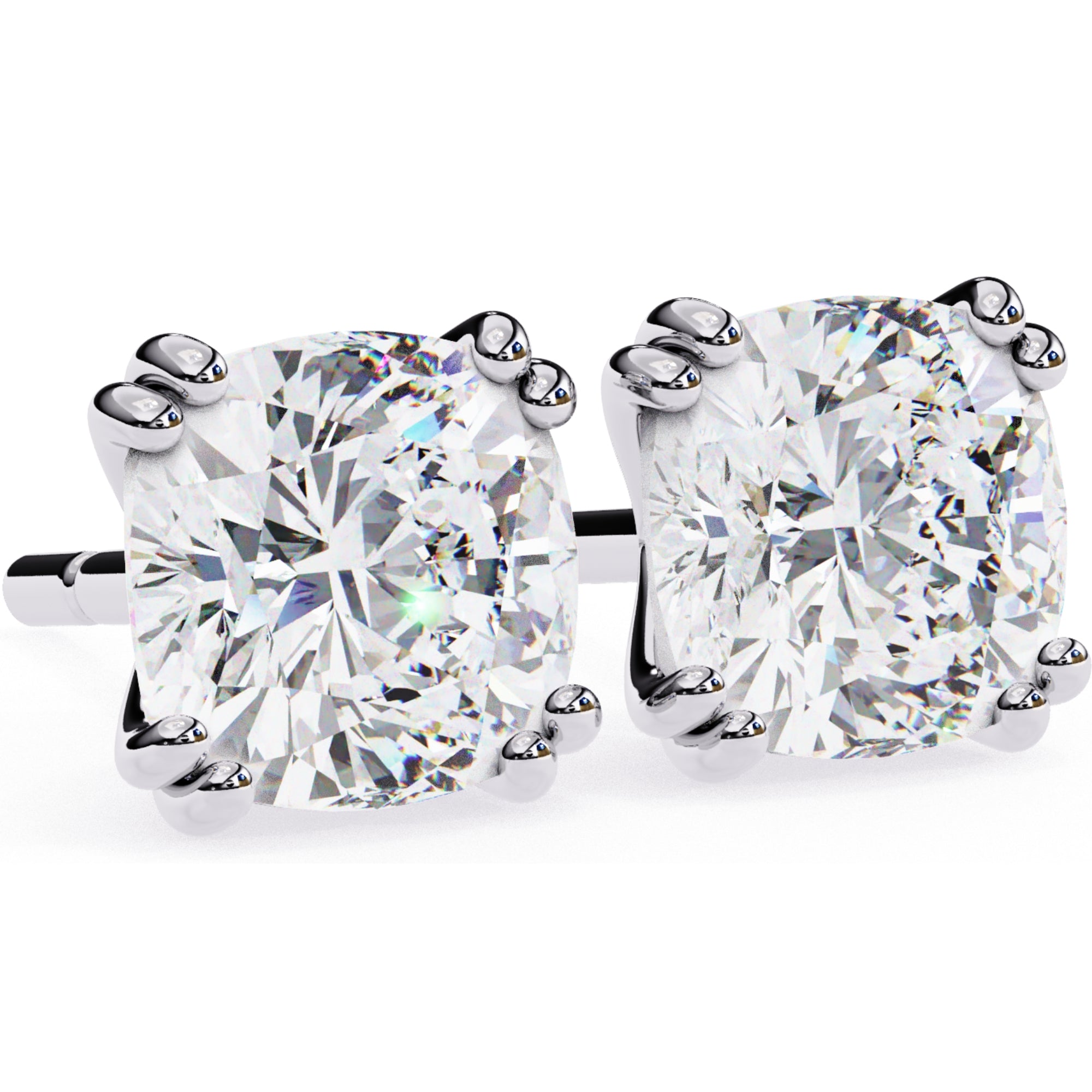 Cercei Stud Monaco din Aur 14k cu Diamante Naturale Tăietură Cushion Square de 2.2 ct din 14K Aur Alb - Castelo.ro