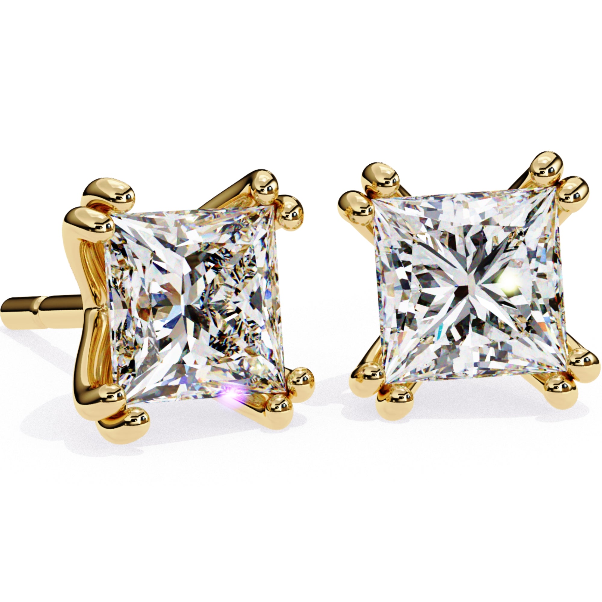 Cercei Stud Lumiere din Aur 14k cu Diamante Create în Laborator Tăietură Princess de 3 ct din 14K Aur Galben - Castelo.ro