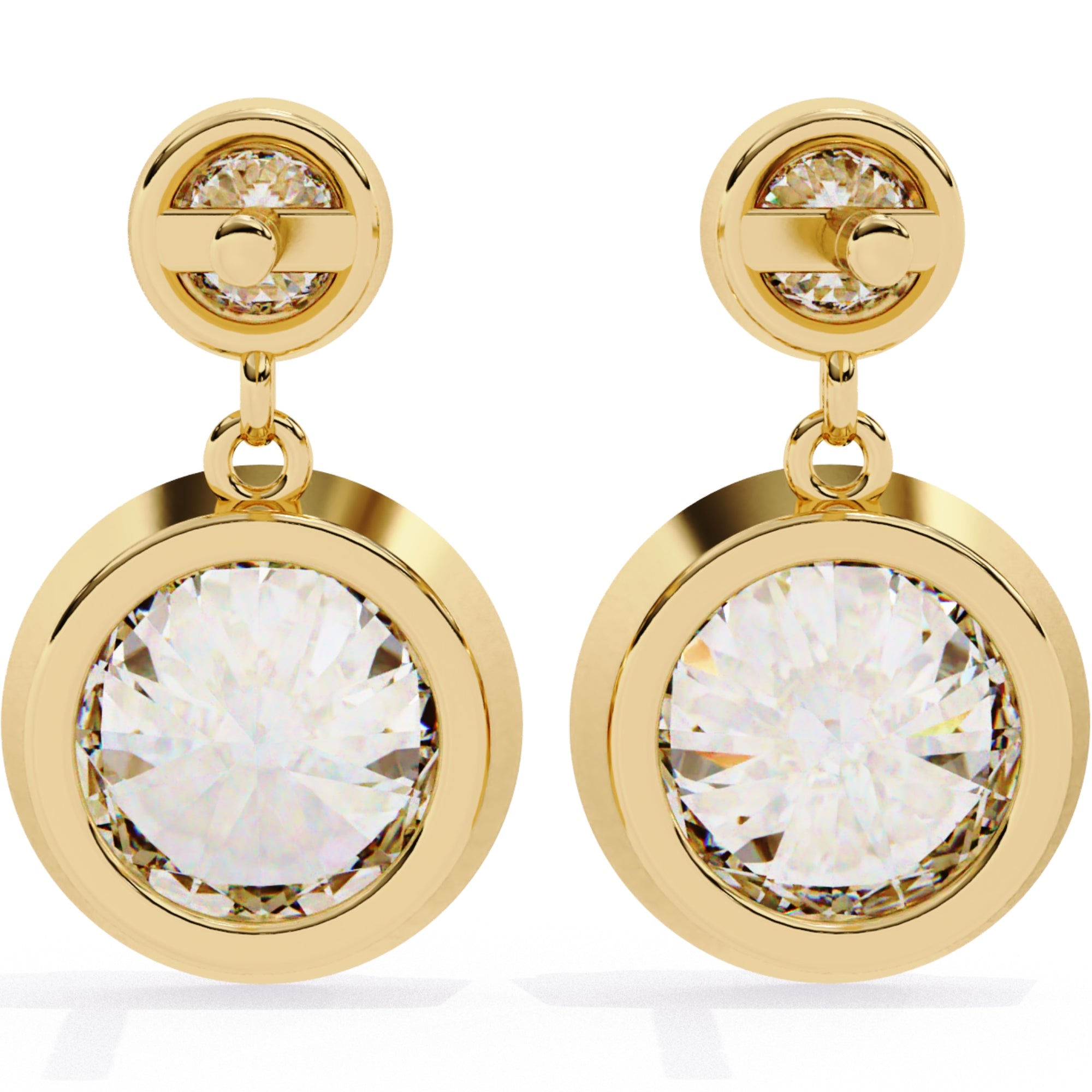 Cercei Solitaire Bezel Drop cu Diamante Create în Laborator de 1.83 ct din 18K Aur Galben - Castelo.ro