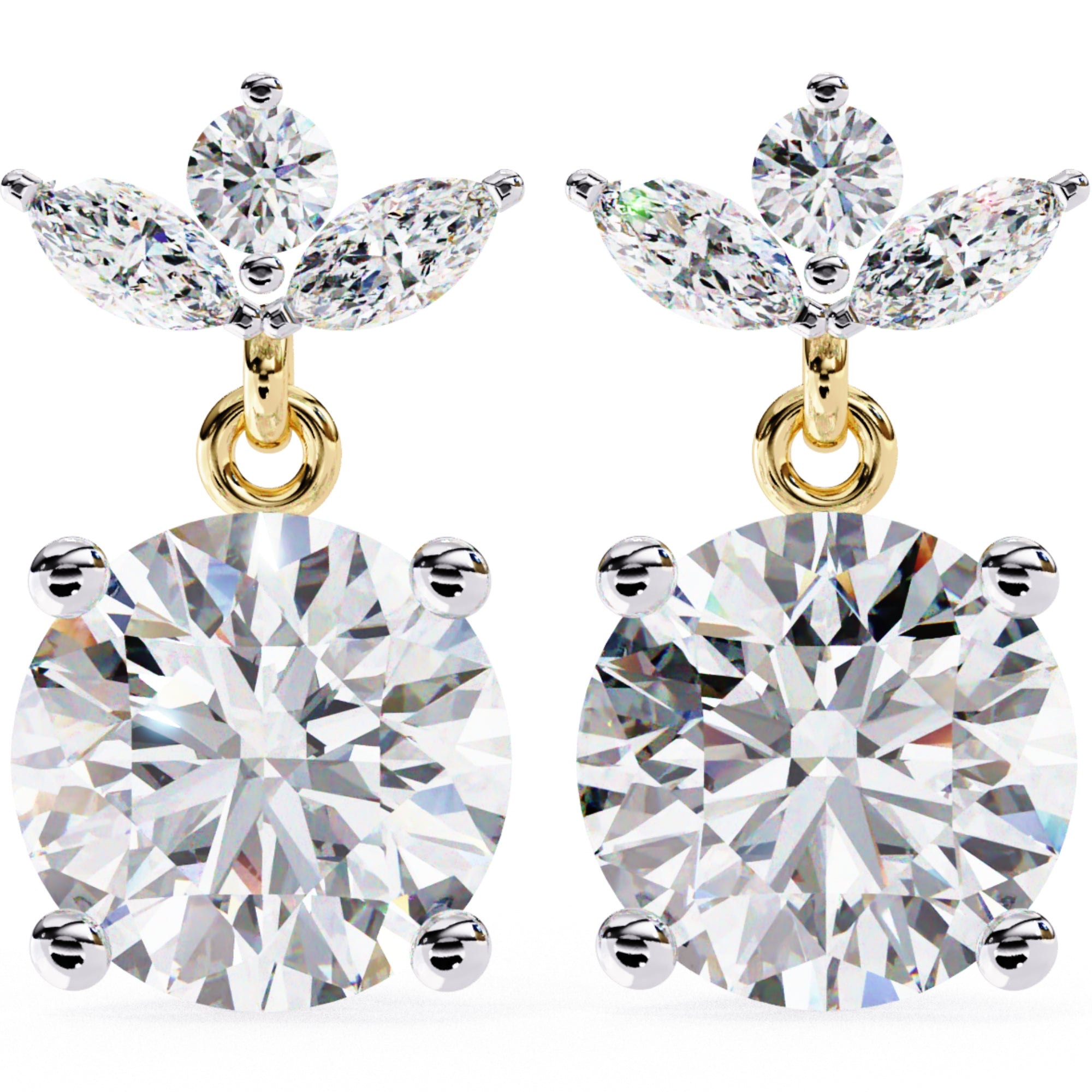 Cercei Stud Royal Solitaire Drop din Aur 14k cu Moissanite de 2.02 ct