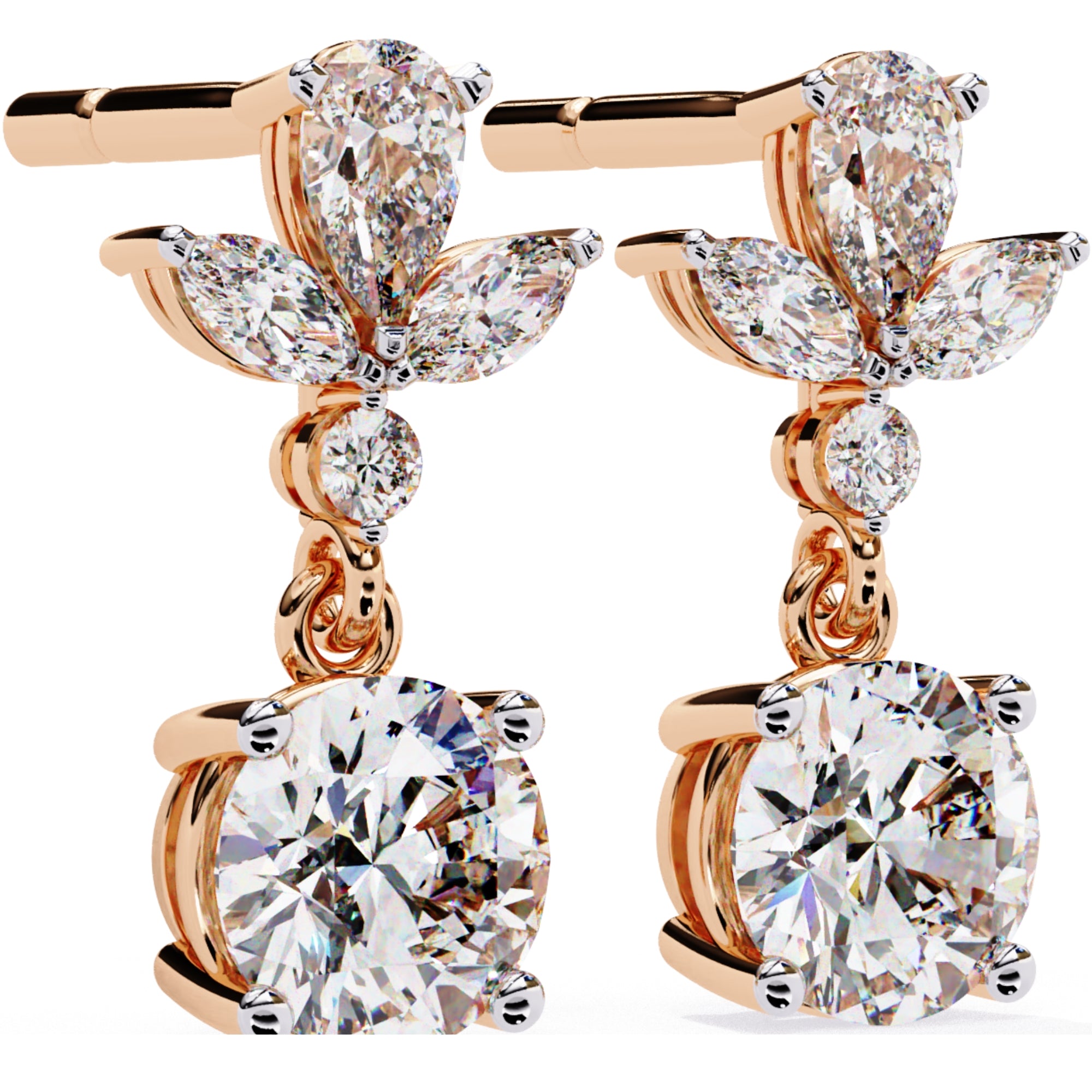 Cercei Stud Solitaire Drop cu Diamante Naturale de 1.16 ct din 18K Aur Roz - Castelo.ro