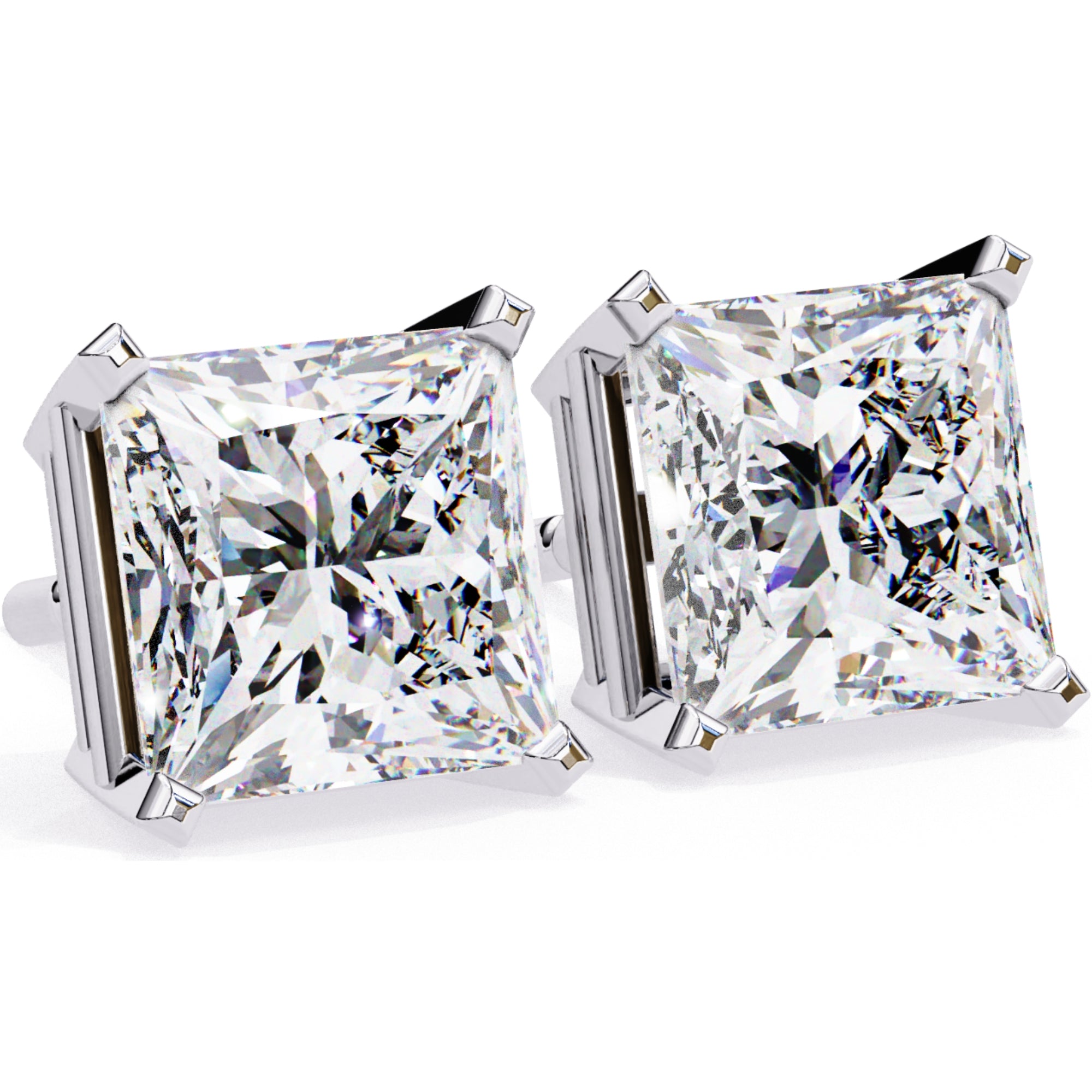 Cercei Stud Imperial din Aur 14k cu Moissanite Tăietură Princess de 3 ct din 14K Aur Alb - Castelo.ro