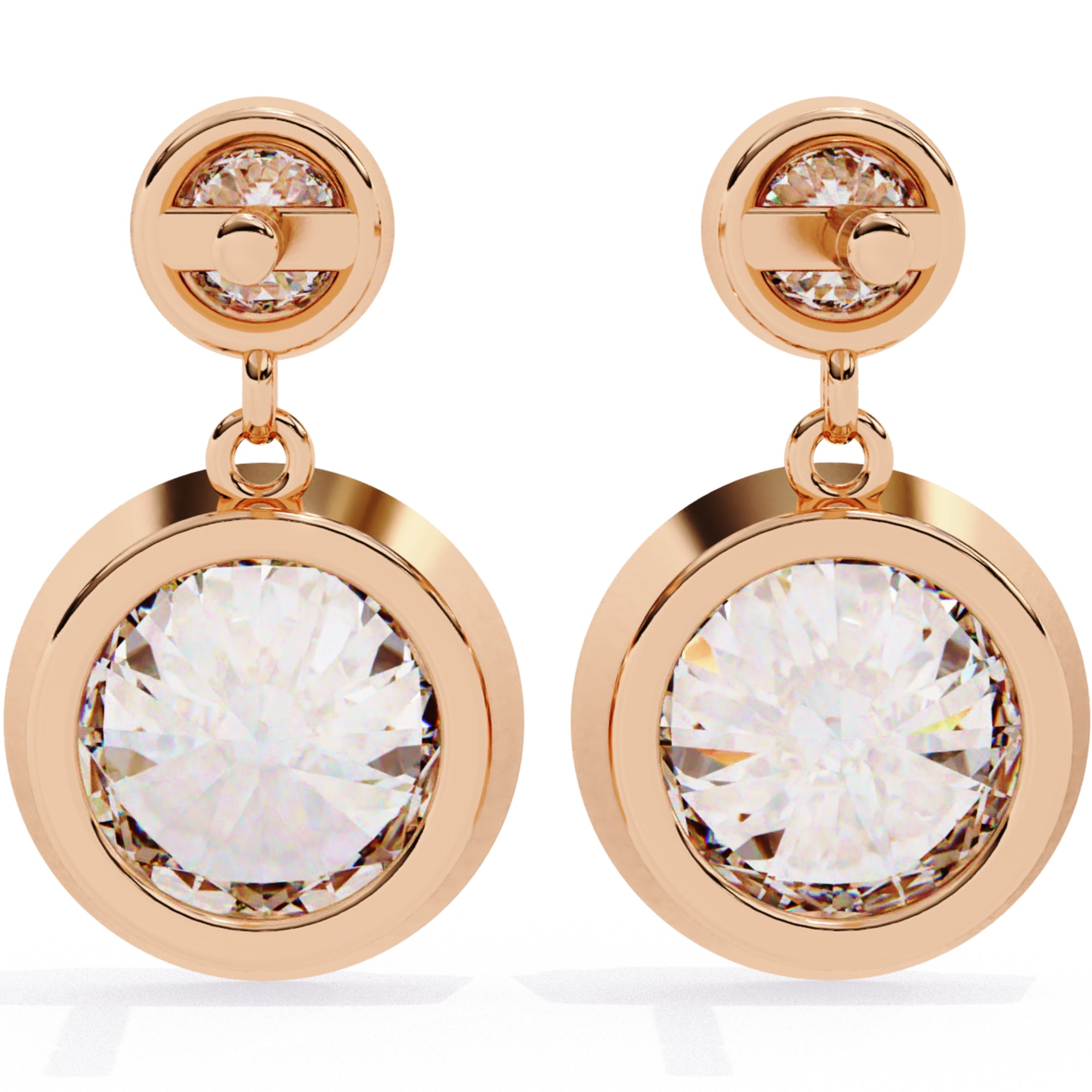 Cercei Solitaire Bezel Drop cu Diamante Create în Laborator de 1.83 ct din 18K Aur Roz - Castelo.ro