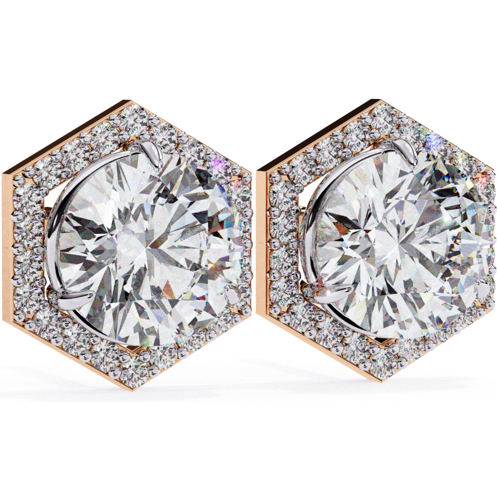 Cercei Hexa Stud Halo cu Diamante Create în Laborator de 2.1 ct din 18K Aur Roz - Castelo.ro