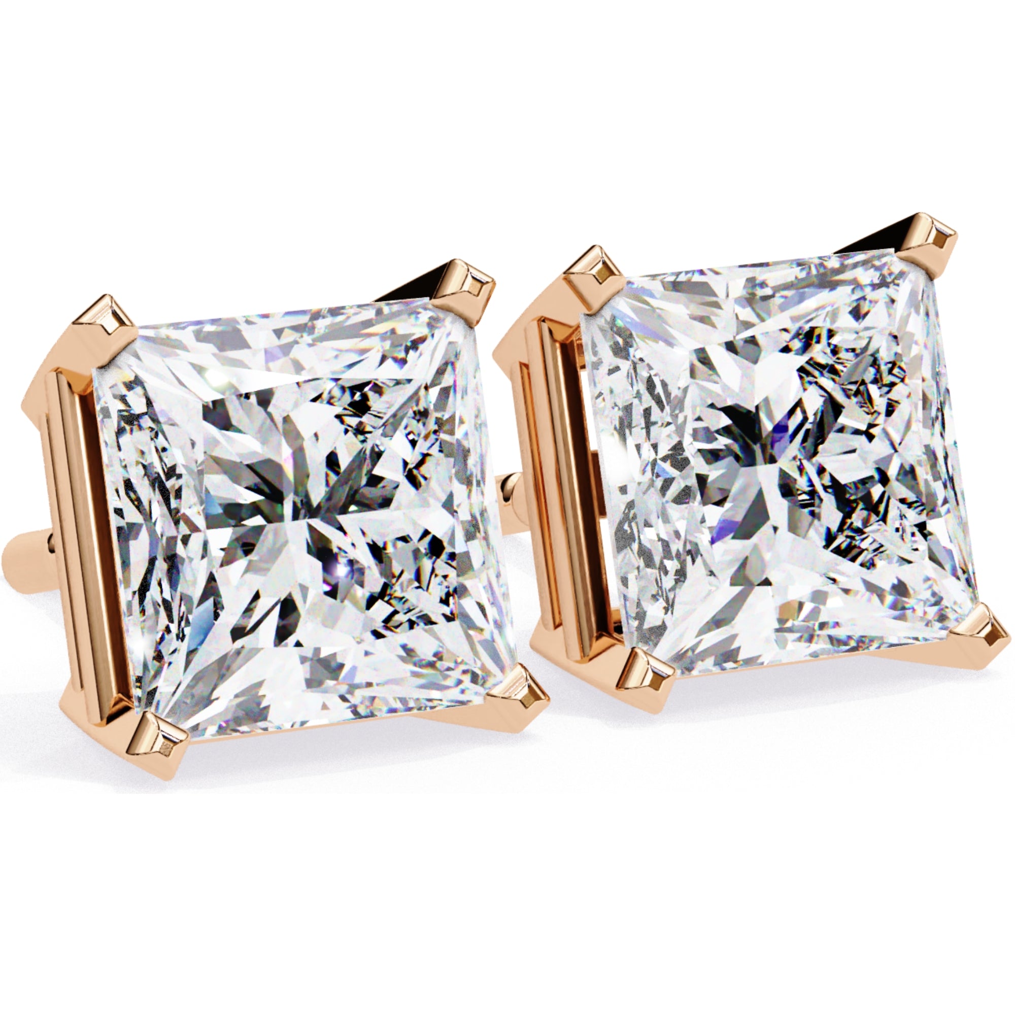 Cercei Stud Imperial din Aur 14k cu Moissanite Tăietură Princess de 3 ct din 14K 8K Aur Roz - Castelo.ro