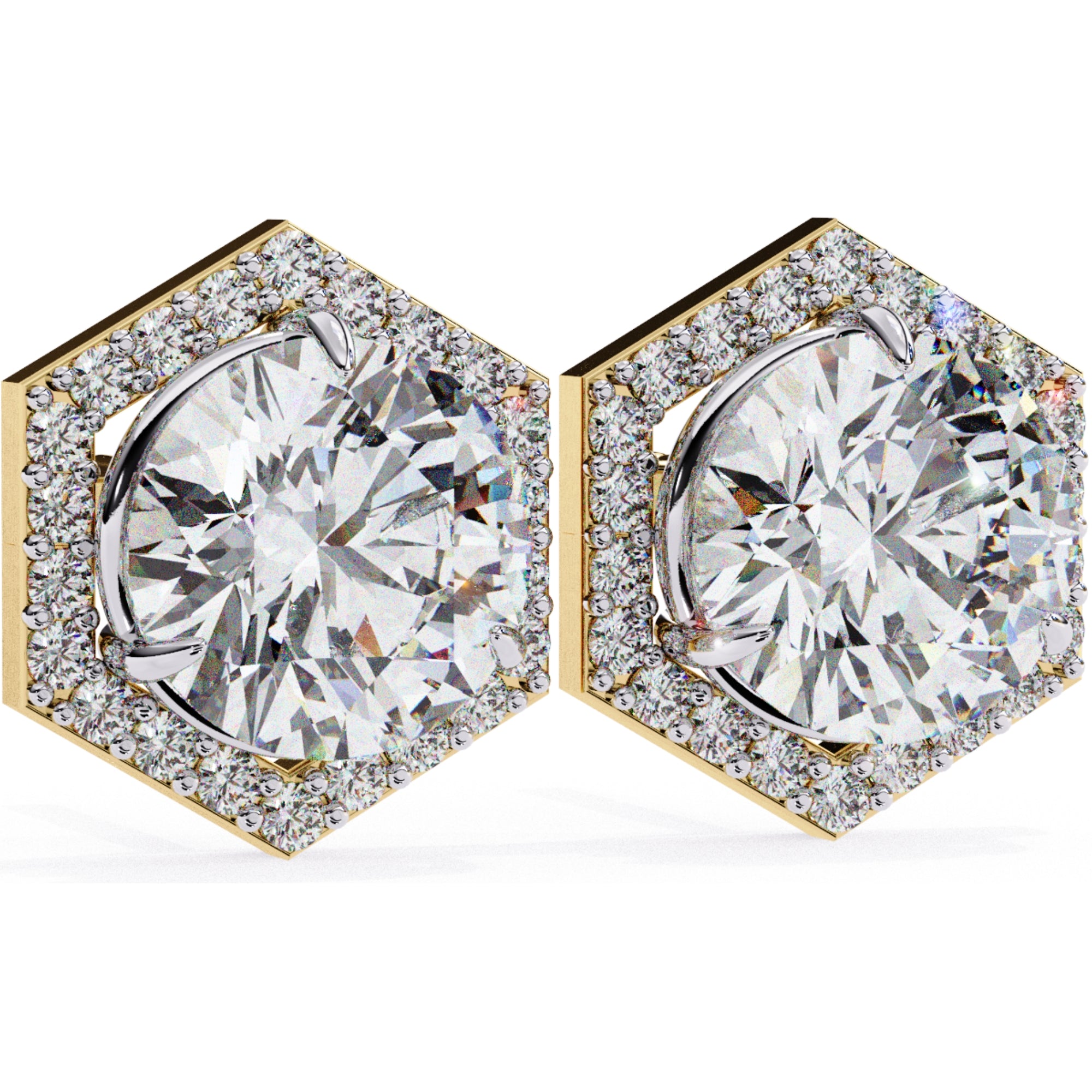 Cercei Hexa Stud Halo cu Diamante Create în Laborator de 2.1 ct din 18K Aur Galben - Castelo.ro