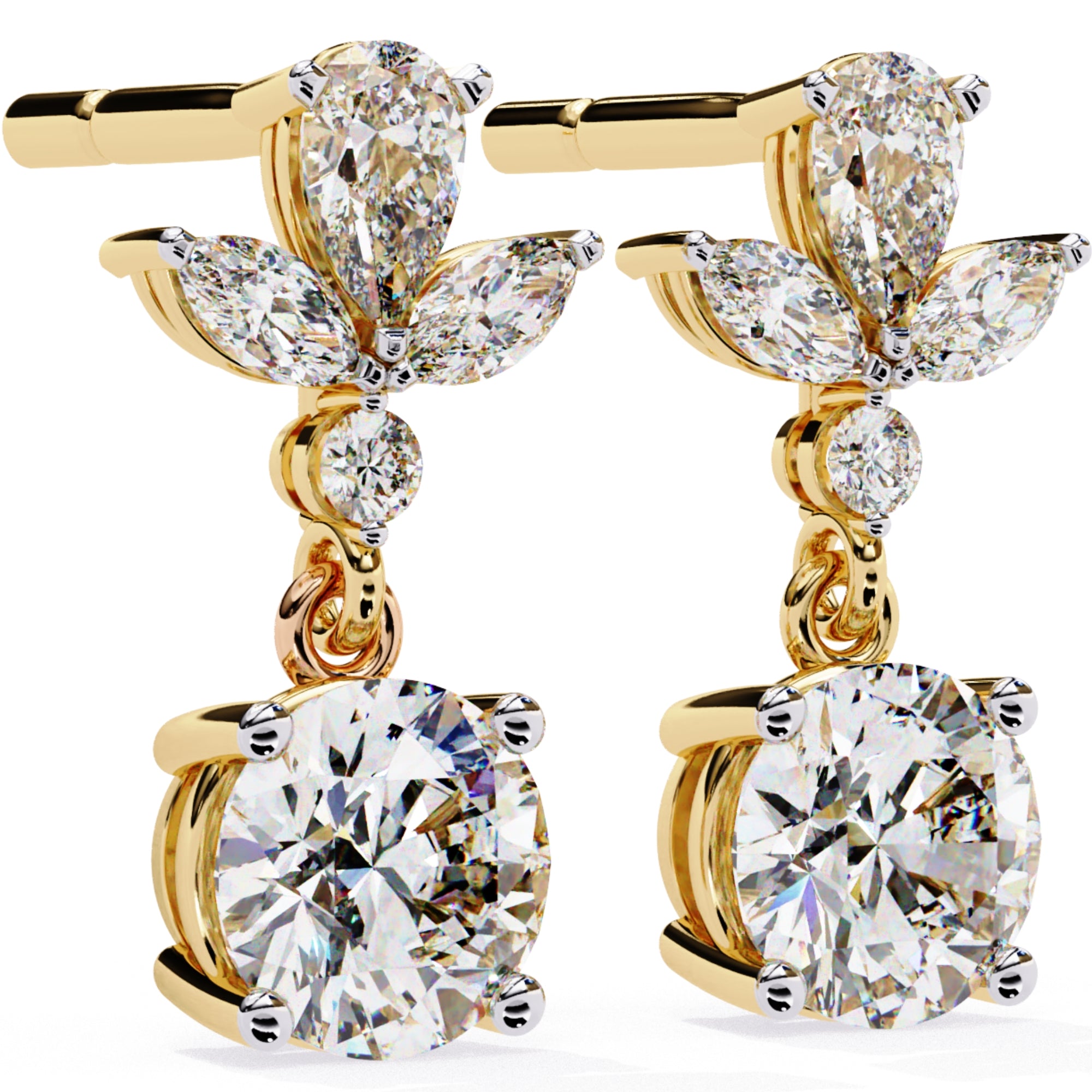 Cercei Stud Solitaire Drop cu Diamante Naturale de 1.16 ct din 18K Aur Galben - Castelo.ro