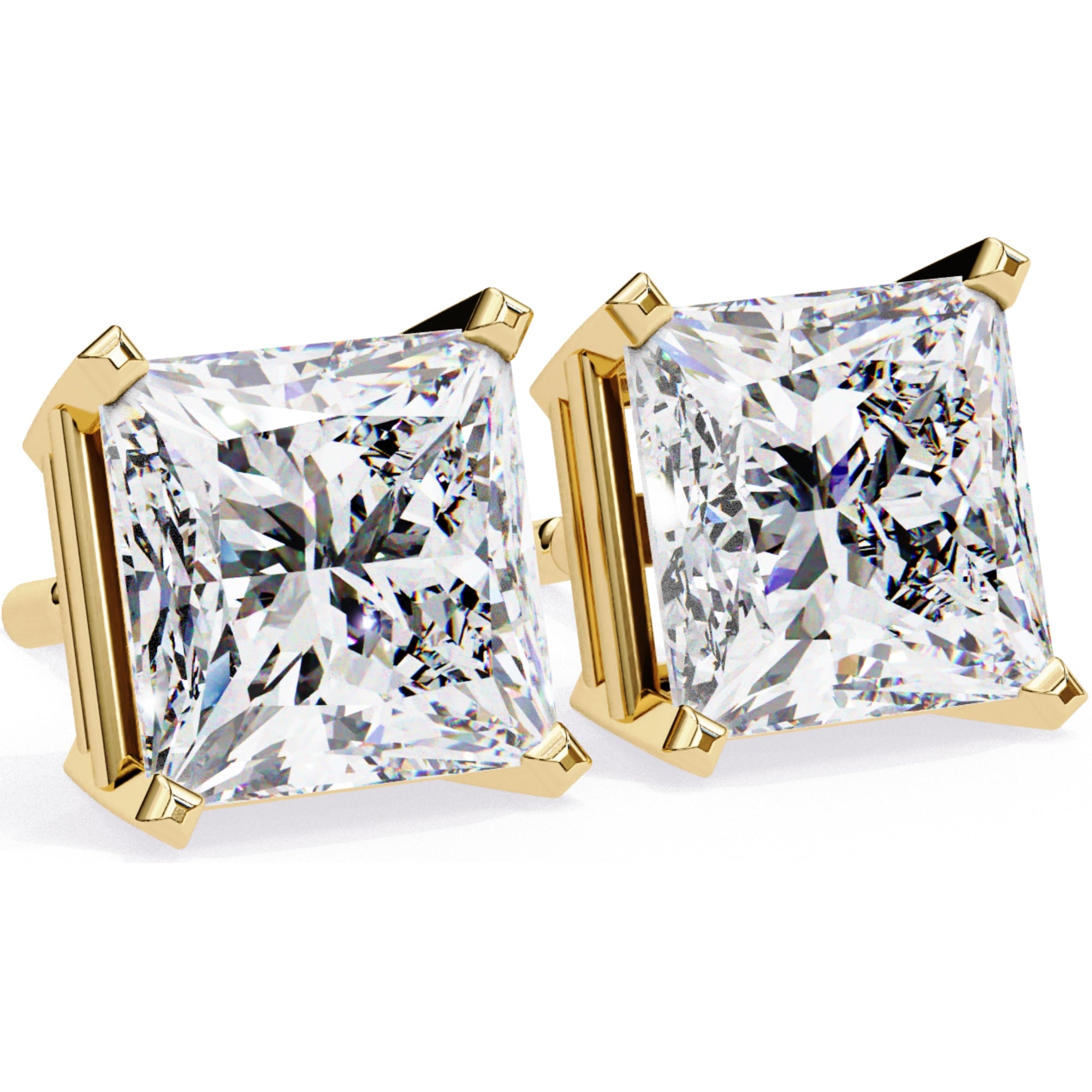 Cercei Stud Imperial din Aur 14k cu Moissanite Tăietură Princess de 3 ct din 14K Aur Galben - Castelo.ro