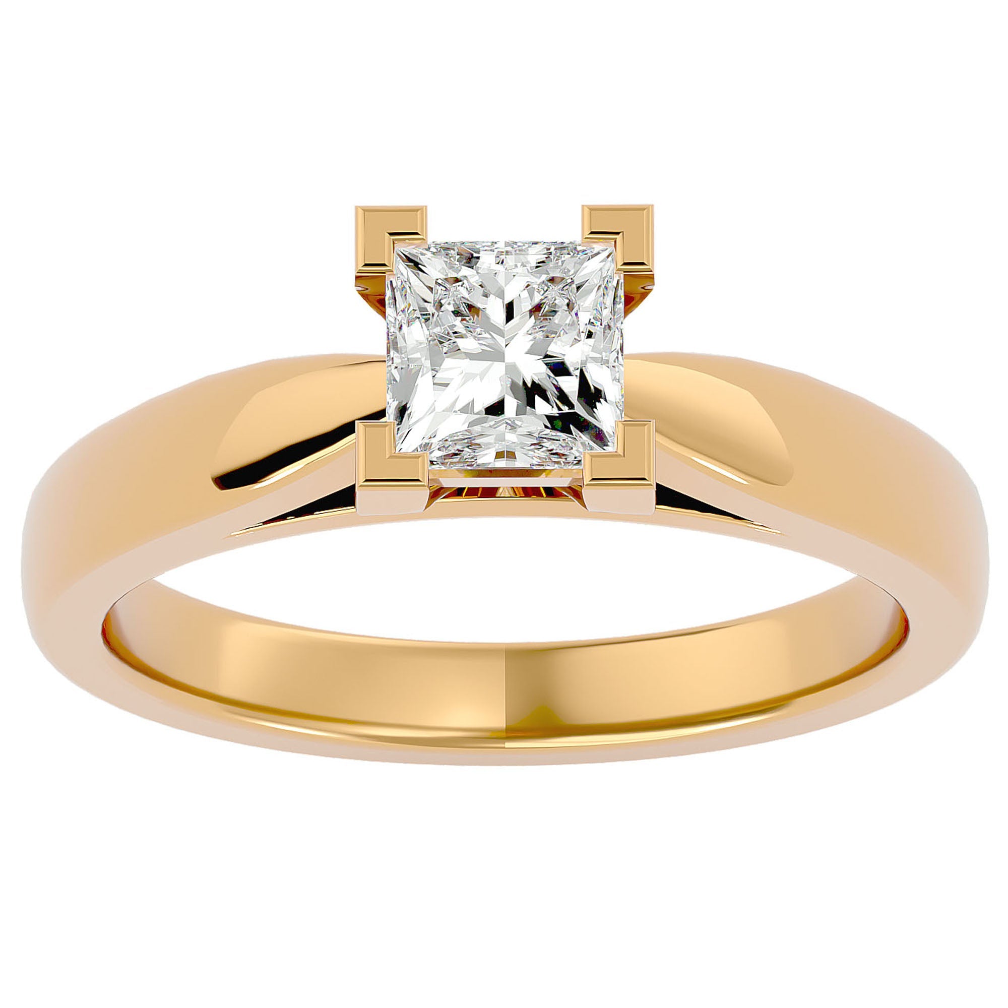 Inel de Logodnă cu Diamant Creat în Laborator Tăietură Princess de 0.65 ct din 18k Aur Galben - Castelo.ro