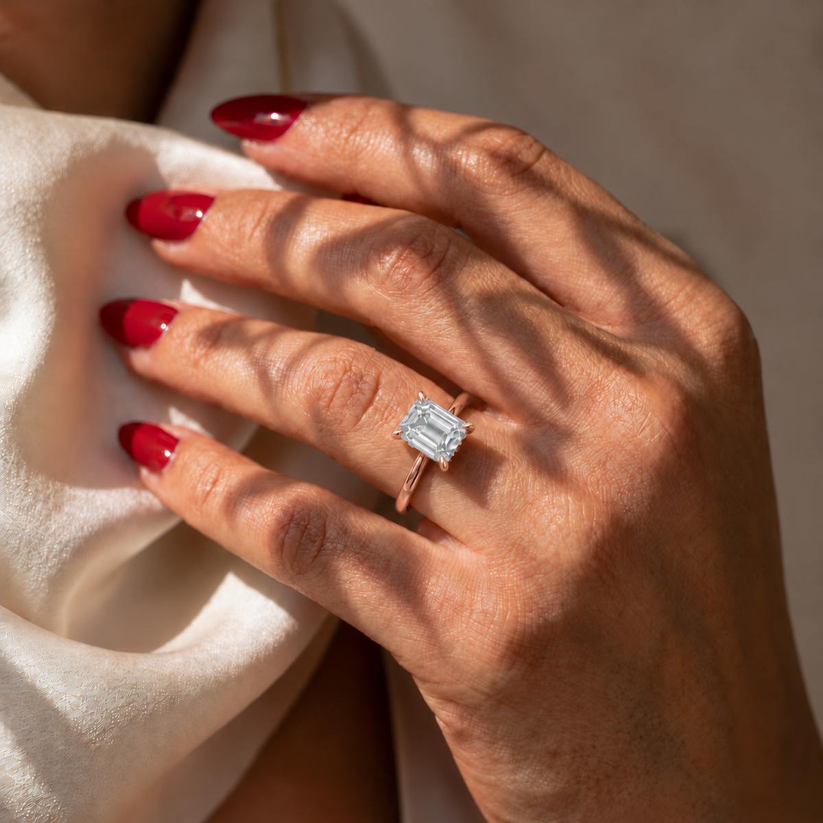 Inel de Logodnă Rachelle din Aur 14k cu Diamant Natural Emerald de 3 ct din 14k Aur Roz - Castelo.ro