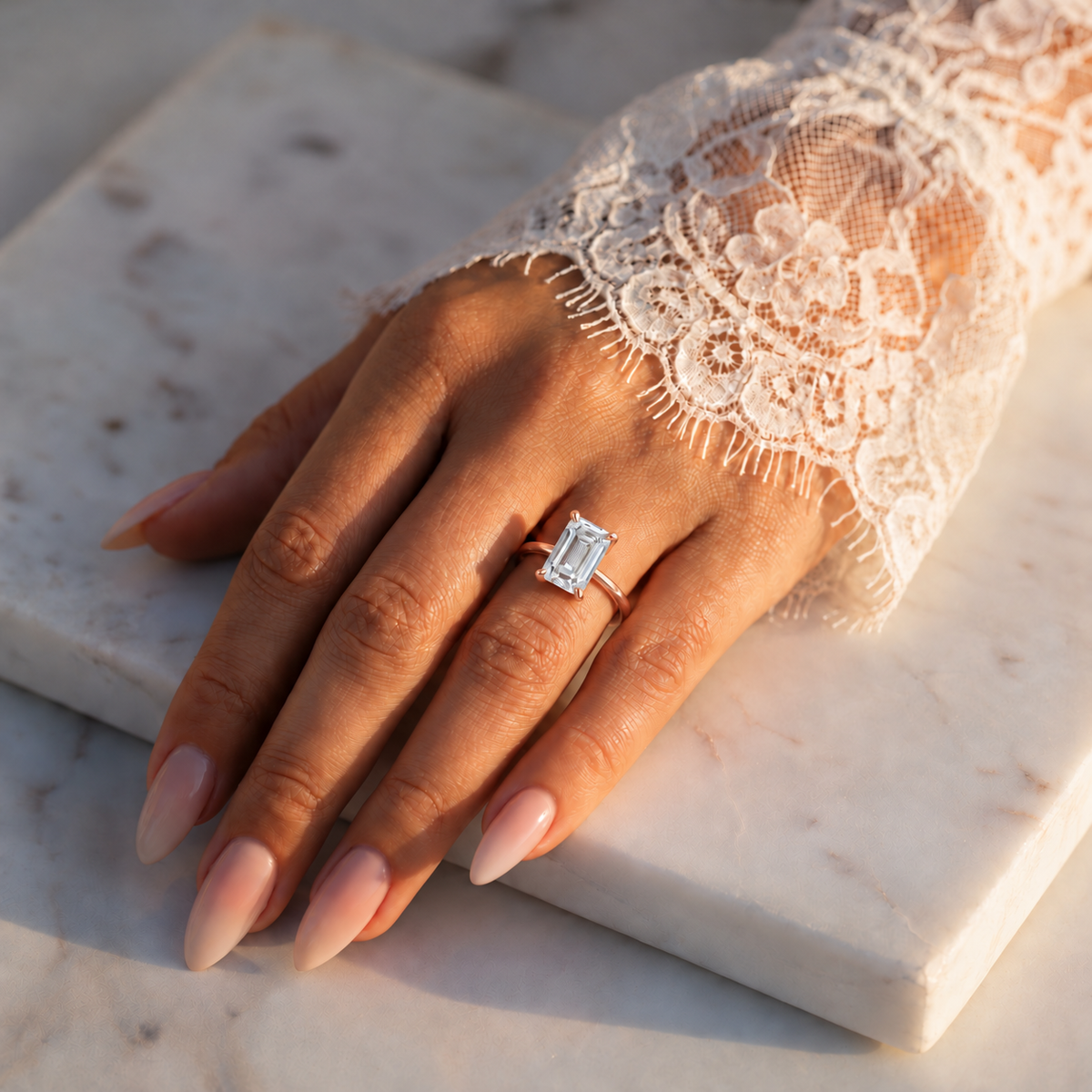 Inel de Logodnă Rachelle din Aur 18k cu Diamant Creat în Laborator Emerald de 3 ct din 18k Aur Roz - Castelo.ro