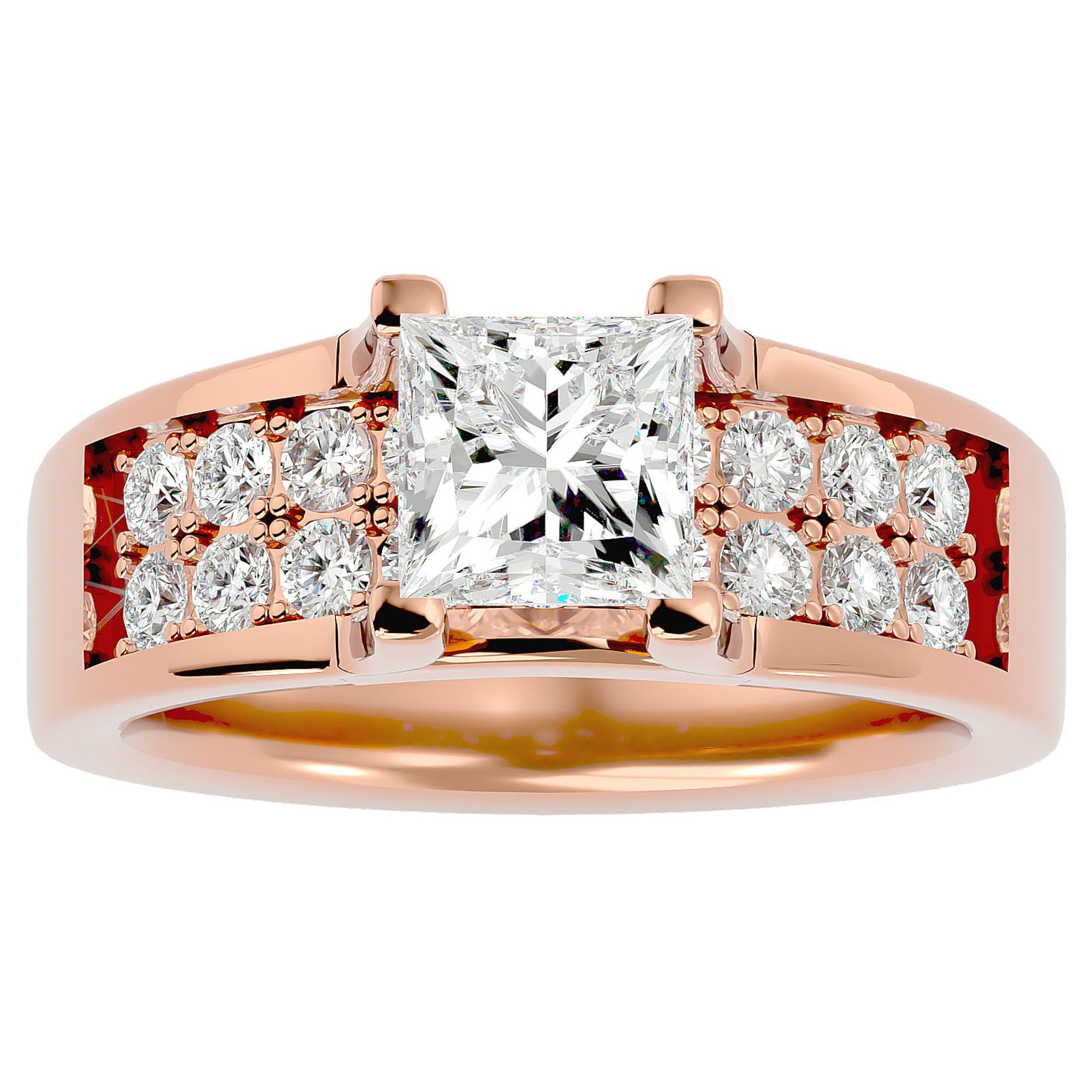 Inel Roqueford din Aur 14k cu Diamante Create în Laborator Tăietură Princess de 2.21 ct din 14k Aur Roz - Castelo.ro