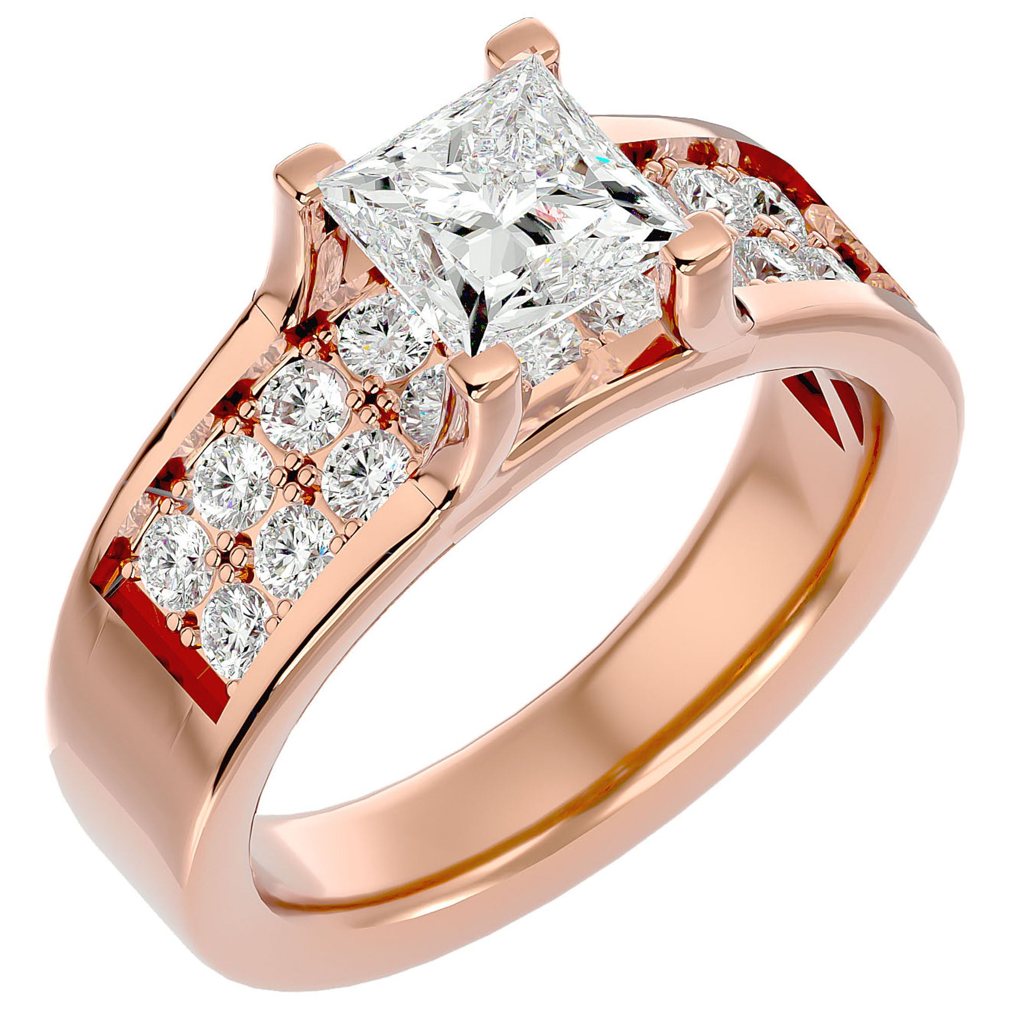 Inel Roqueford din Aur 14k cu Diamante Create în Laborator Tăietură Princess de 2.21 ct din 14k Aur Roz - Castelo.ro