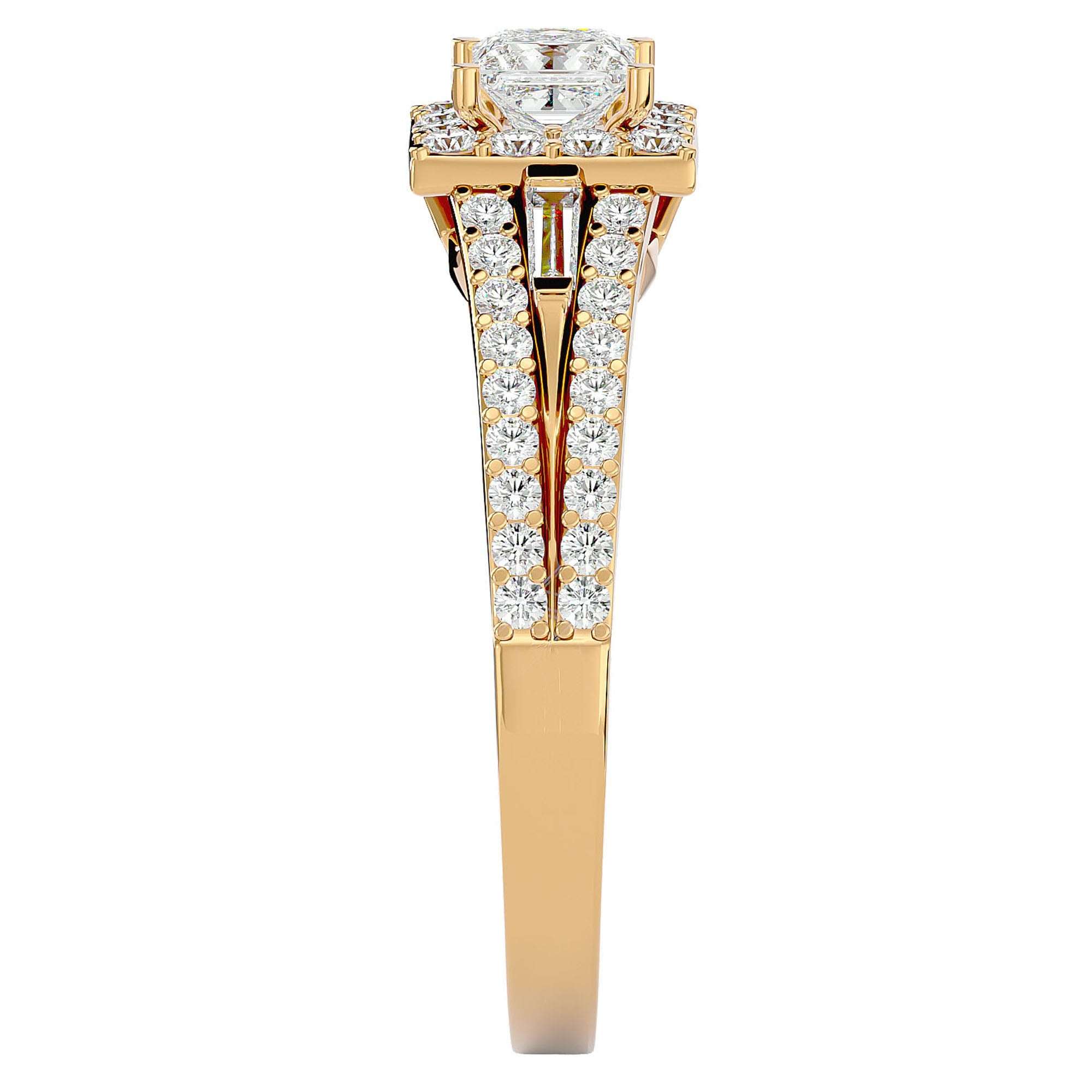 Inel Vintage Pavé Princess cu Diamante Create în Laborator de 0.96 ct din 18k Aur Galben - Castelo.ro