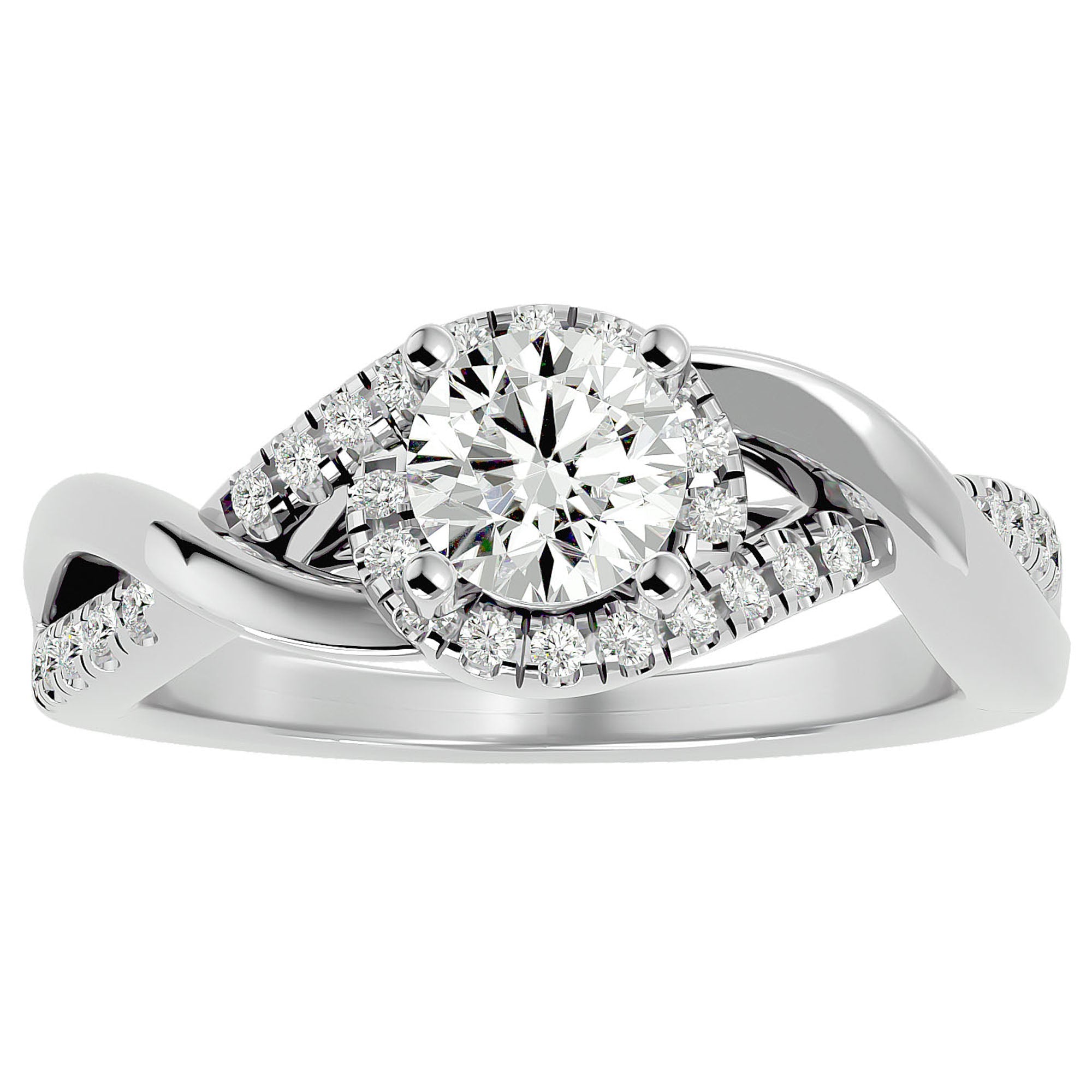 Inel de Logodnă Portofino Solitaire Pavé din Aur 14k cu Diamante Create în Laborator de 1 ct din 14k Aur Alb - Castelo.ro