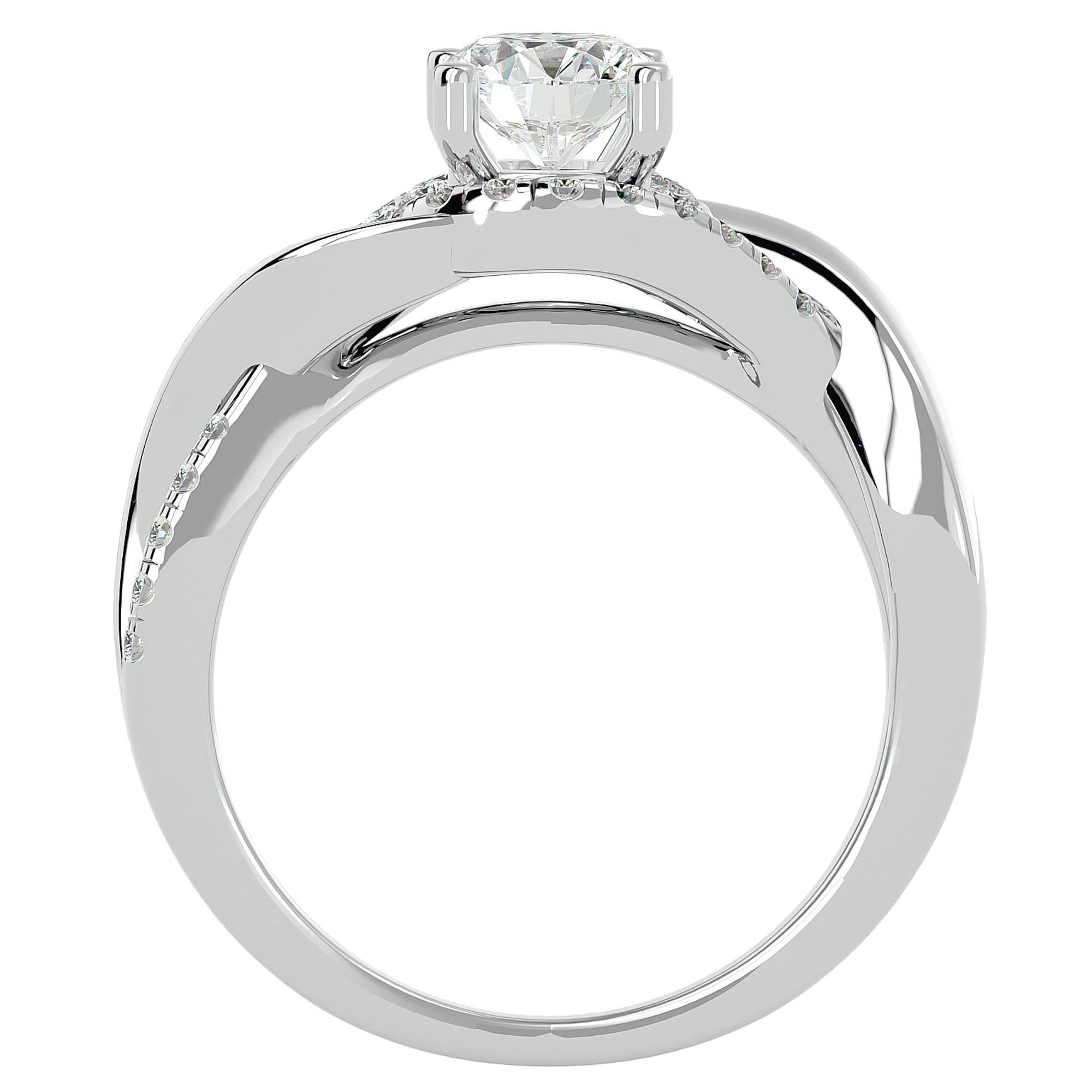 Inel de Logodnă Portofino Solitaire Pavé din Aur 14k cu Diamante Create în Laborator de 1 ct din 14k Aur Alb - Castelo.ro