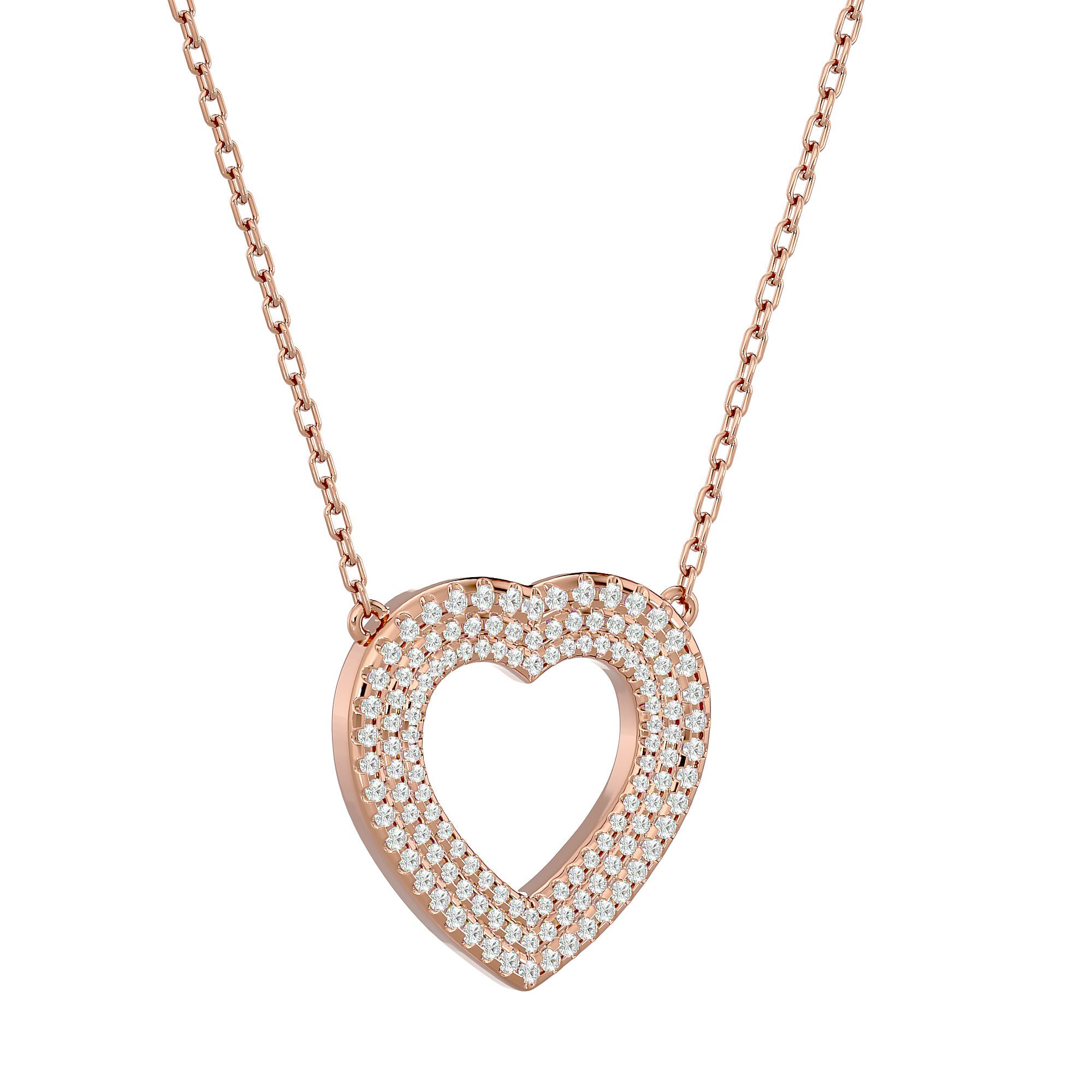Lanț din Aur 14k cu Pandantiv Inimă Royal, Diamante Create în Laborator de 1.08 ct din 14K Aur Roz - Castelo.ro
