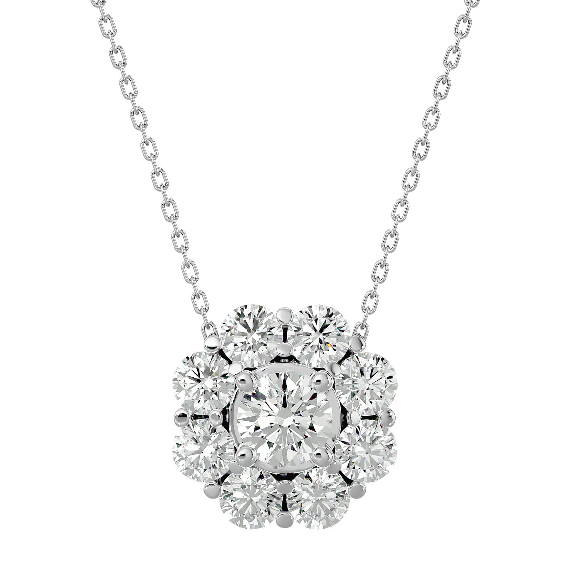 Lanț din Aur 14k cu Pandantiv Floare Eternă Diamante Create în Laborator de 0.93 ct din 14K Aur Alb - Castelo.ro