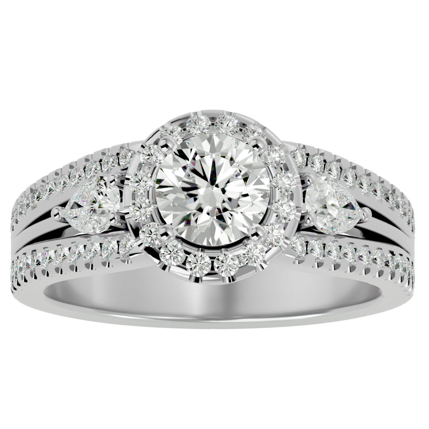 Inel de Logodnă Vintage cu Trei Moissanite Pavè de 1.43 ct din Platina - Castelo.ro