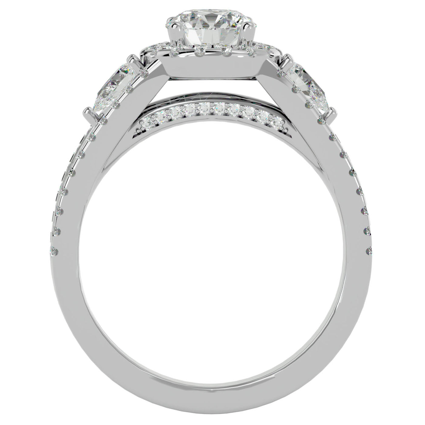 Inel de Logodnă Vintage cu Trei Moissanite Pavè de 1.43 ct din Platina - Castelo.ro