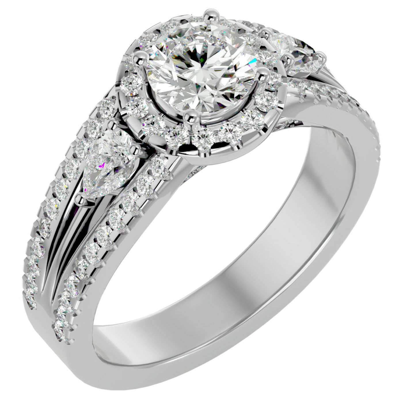 Inel de Logodnă Vintage cu Trei Moissanite Pavè de 1.43 ct din Platina - Castelo.ro