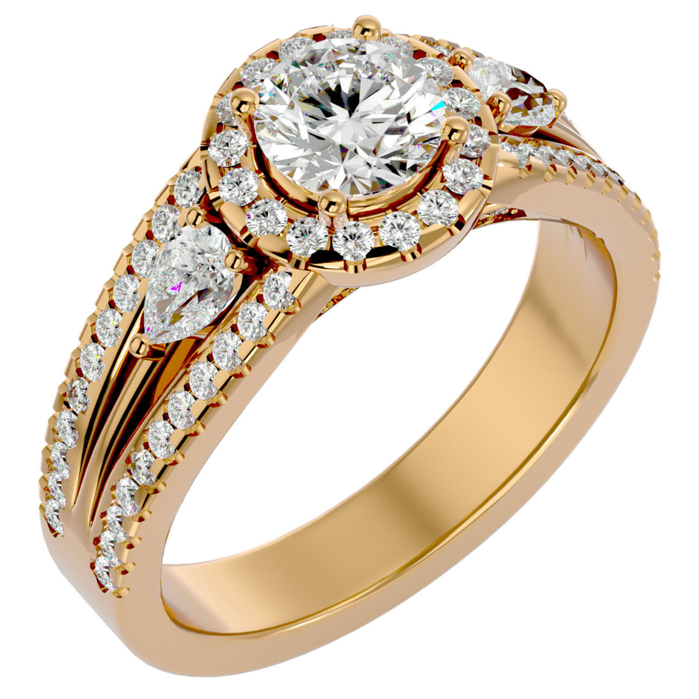 Inel de Logodnă Vintage cu Trei Moissanite Pavè de 1.43 ct din 18k Aur Galben - Castelo.ro