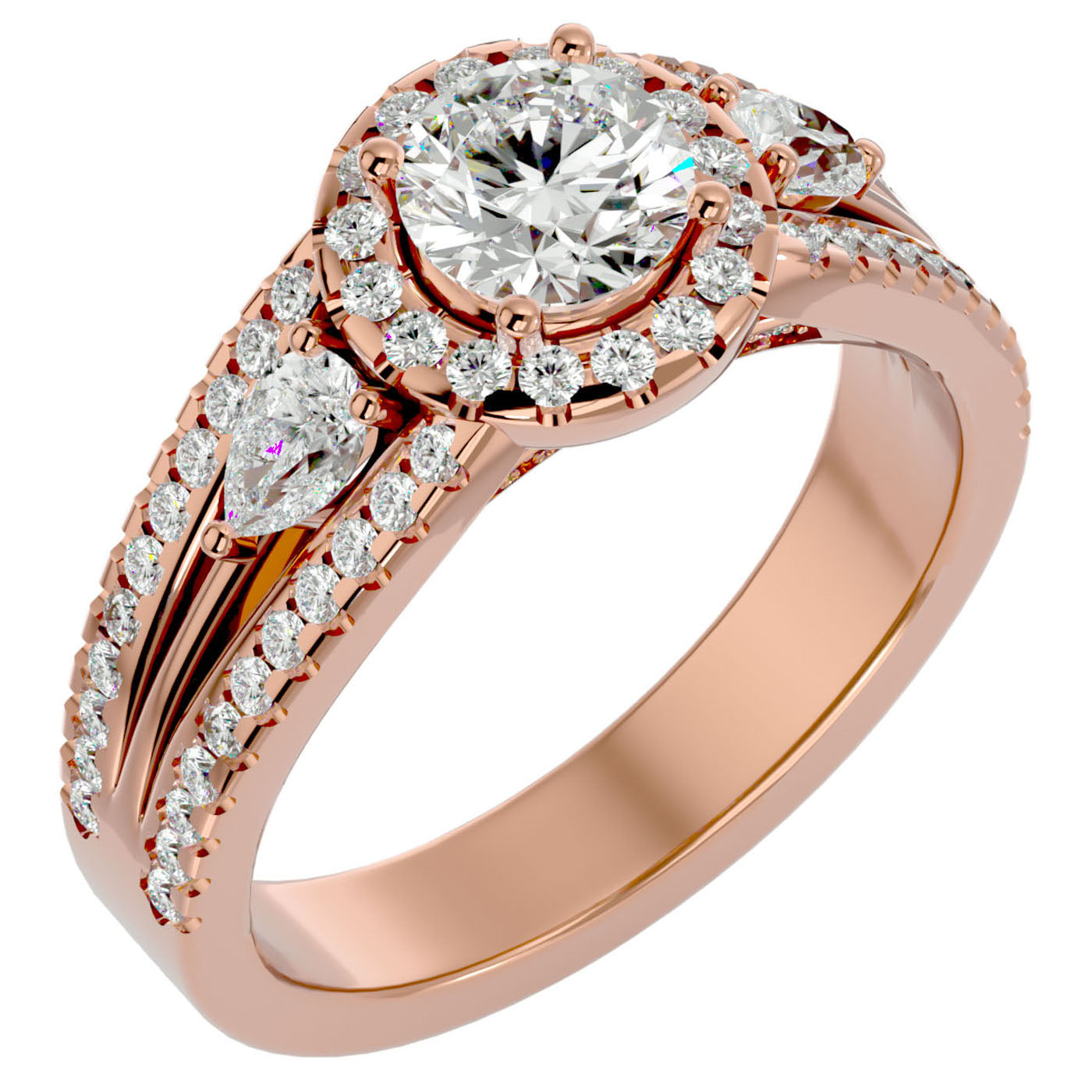 Inel de Logodnă Vintage cu Trei Moissanite Pavè de 1.43 ct din 18k Aur Roz - Castelo.ro