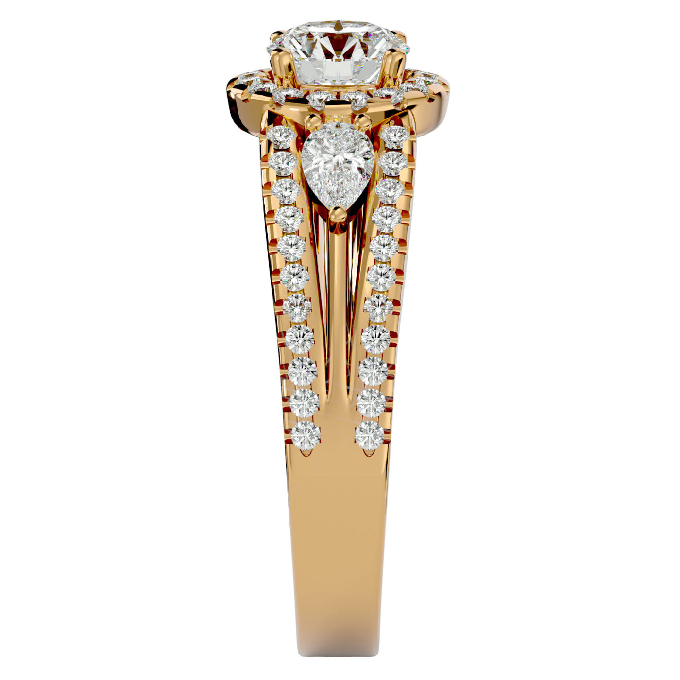 Inel de Logodnă Vintage cu Trei Moissanite Pavè 1.43 ct din 18k Aur Galben - Castelo.ro