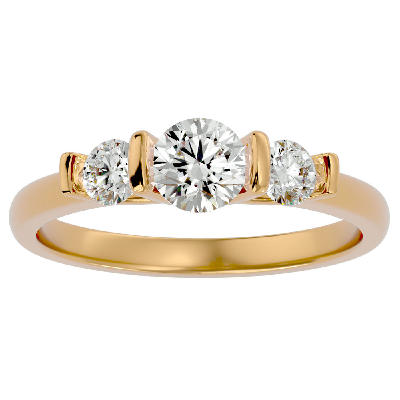 Inel Trei Diamante Create în Laborator Montate Unic de 0.88 ct din 18k Aur Galben - Castelo.ro
