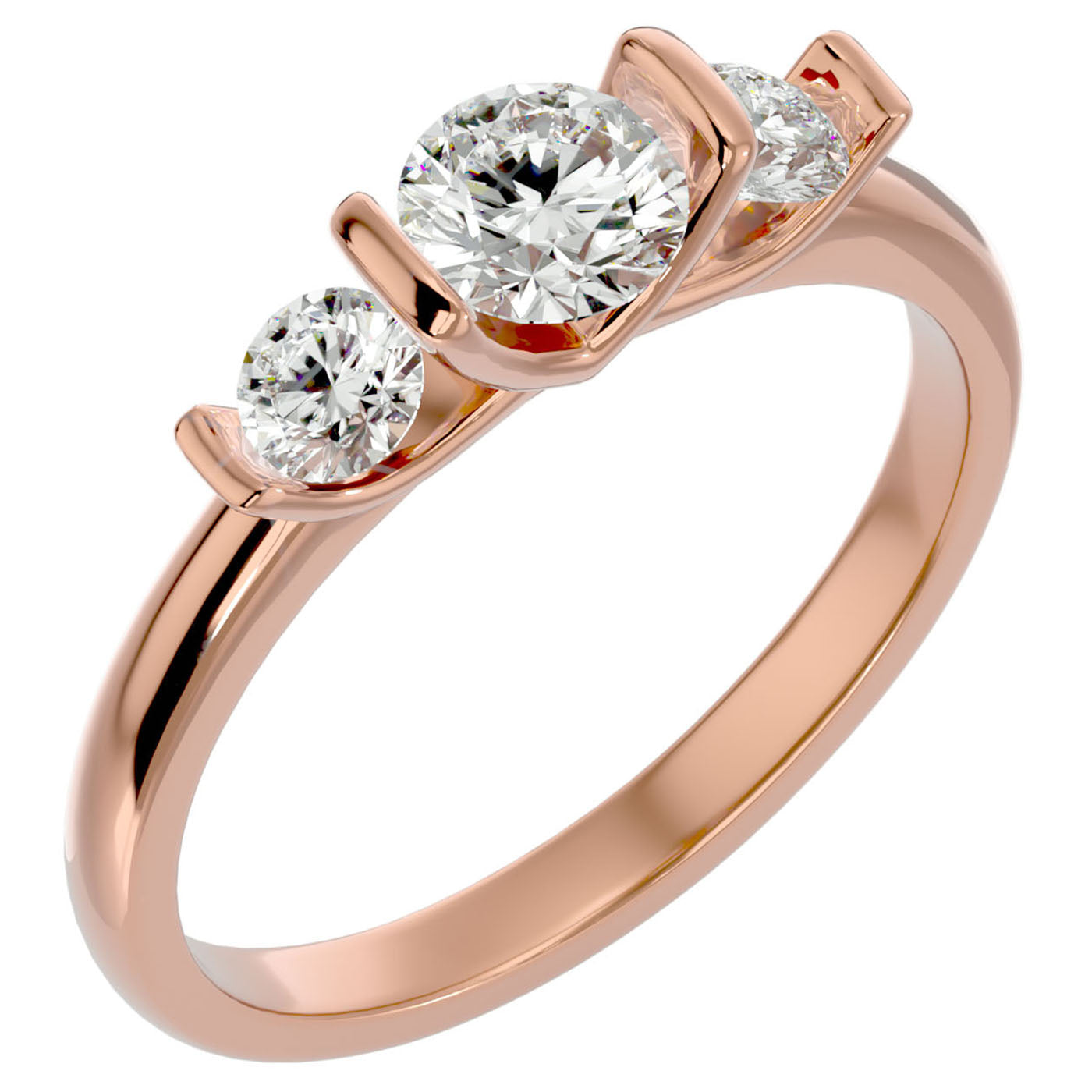 Inel Trei Diamante Create în Laborator Montate Unic de 0.88 ct din 18k Aur Roz - Castelo.ro
