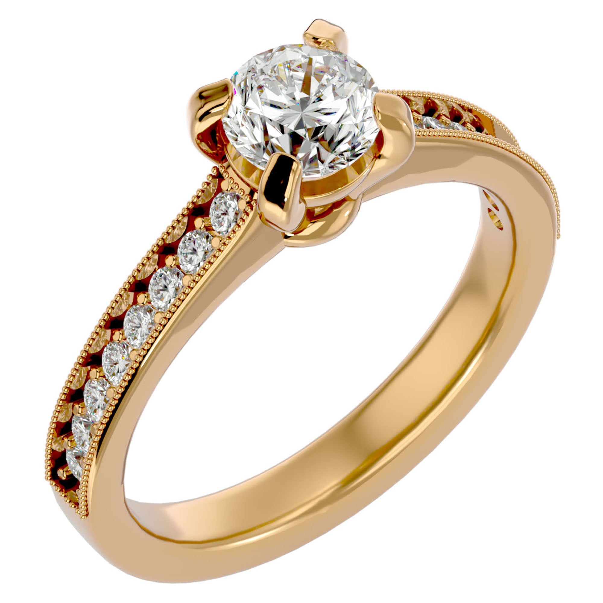 Inel de Logodnă cu Diamante Create în Laborator Solitaire Etern Pavé de 1.10 ct din 18k Aur Galben - Castelo.ro