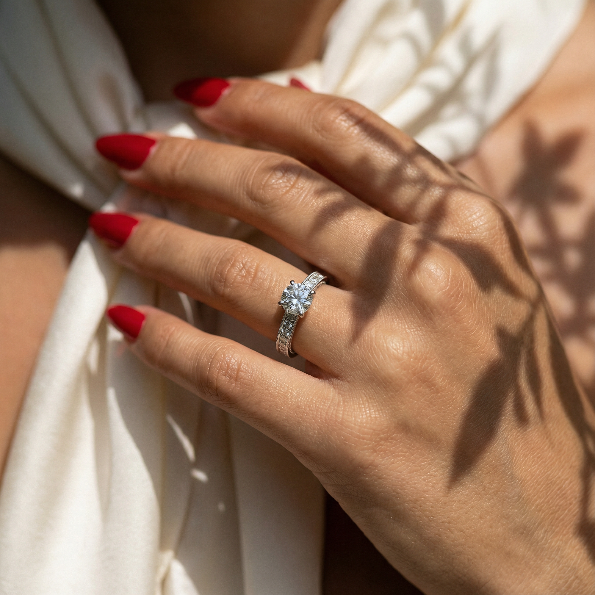 Inel de Logodnă cu Moissanite Solitaire Etern Pavé de 0.96 ct din Platina - Castelo.ro