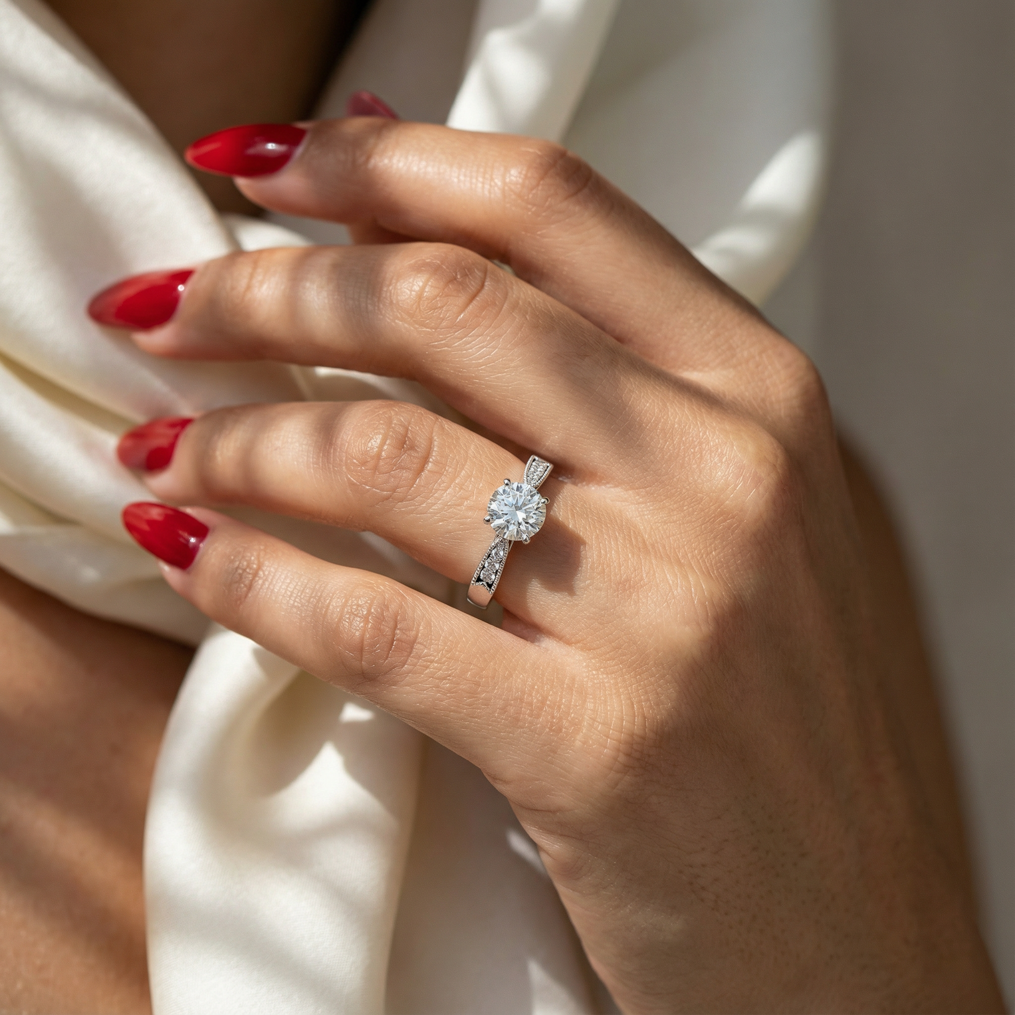 Inel de Logodnă cu Diamante Create în Laborator Solitaire Etern Pavé de 0.77 ct din Platina - Castelo.ro