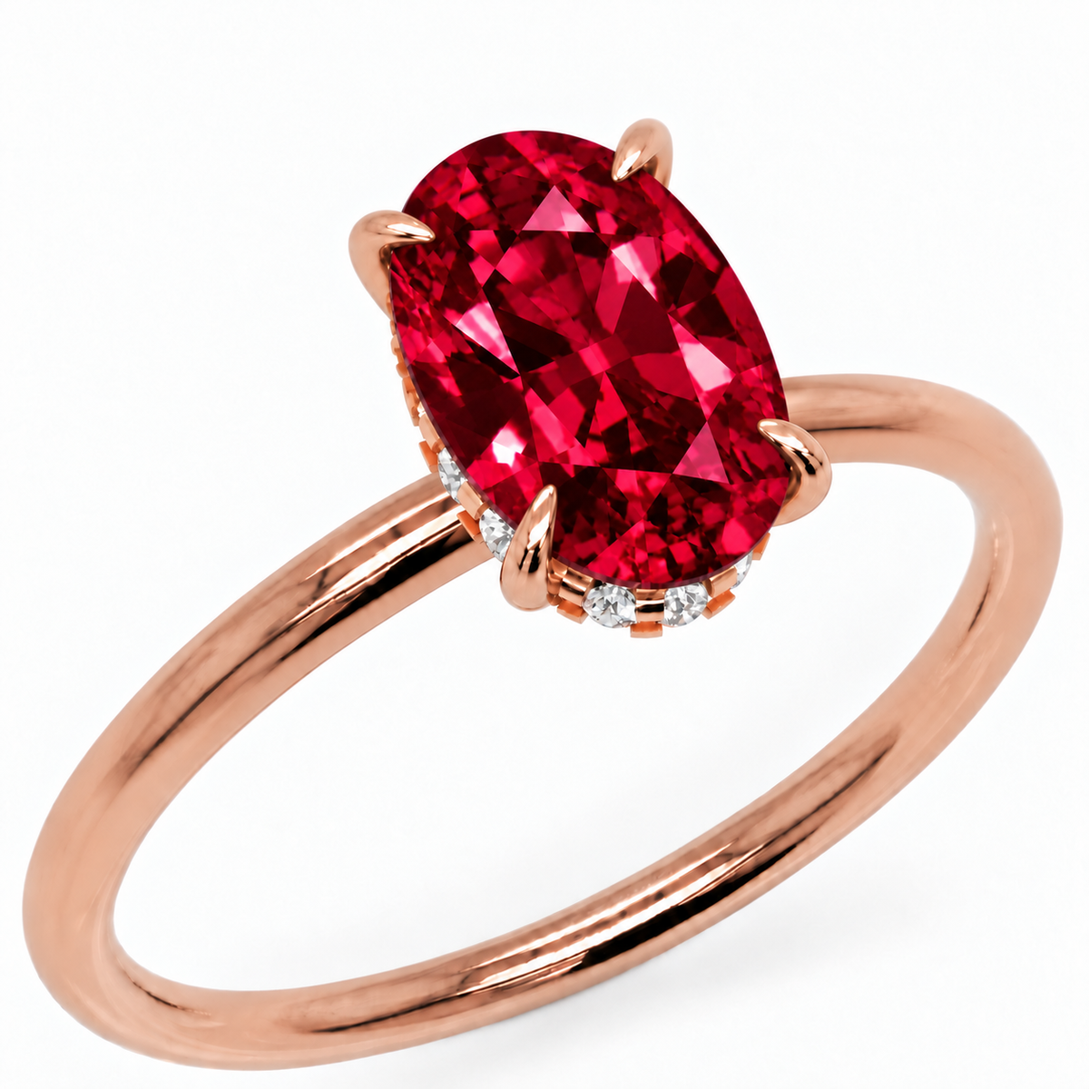 Inel de Logodnă Kensington din Aur 18k cu Rubin Creat în Laborator Oval 12x8 mm și Diamante Create în Laborator din 18k Aur Roz - Castelo.ro