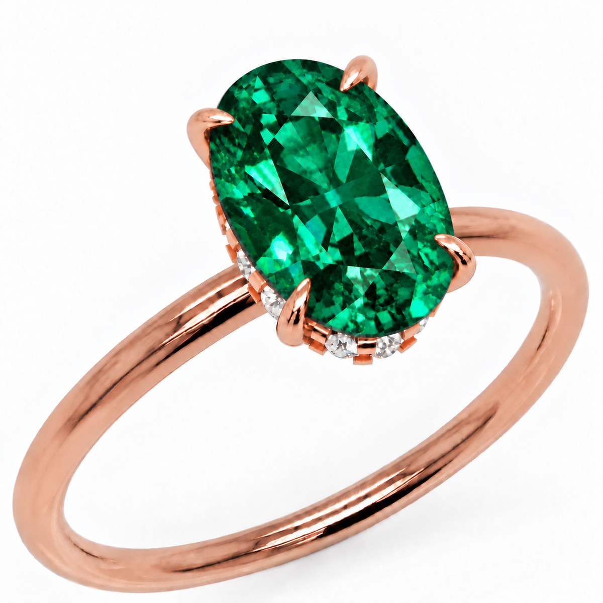 Inel de Logodnă Kensington din Aur 18k cu Smarald Creat în Laborator Oval 12x8 mm și Diamante Create în Laborator din 18k Aur Roz - Castelo.ro