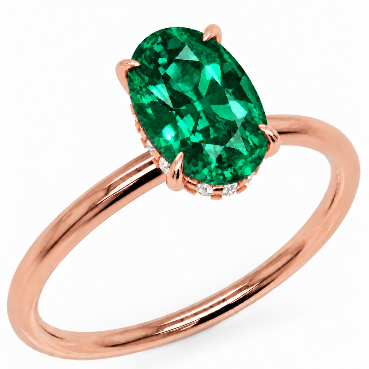 Inel de Logodnă Kensington din Aur 18k cu Smarald Creat în Laborator Oval 10x7 mm și Diamante Create în Laborator din 18k Aur Roz - Castelo.ro